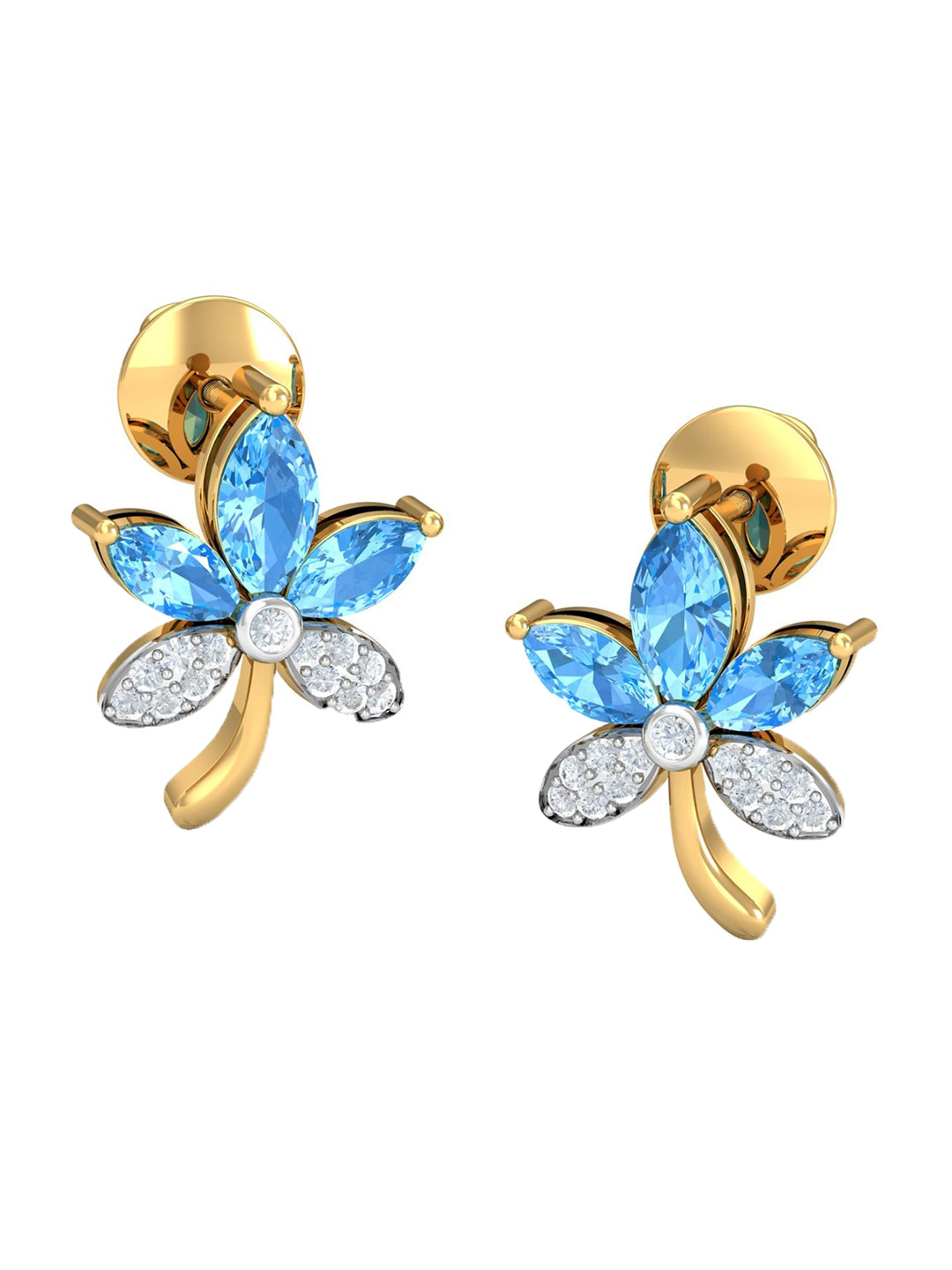 KUBERBOX Topaz 18KT Gold Diamond-Studded Earrings- 2.16 gm