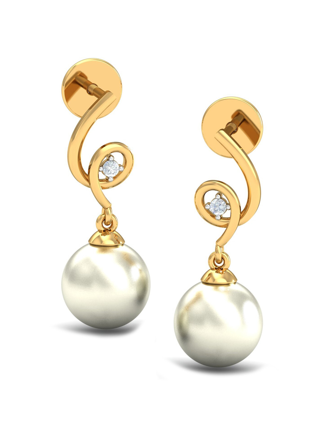 KUBERBOX 18KT Gold Diamond-Studded And Pearl Earrings - 1.64g