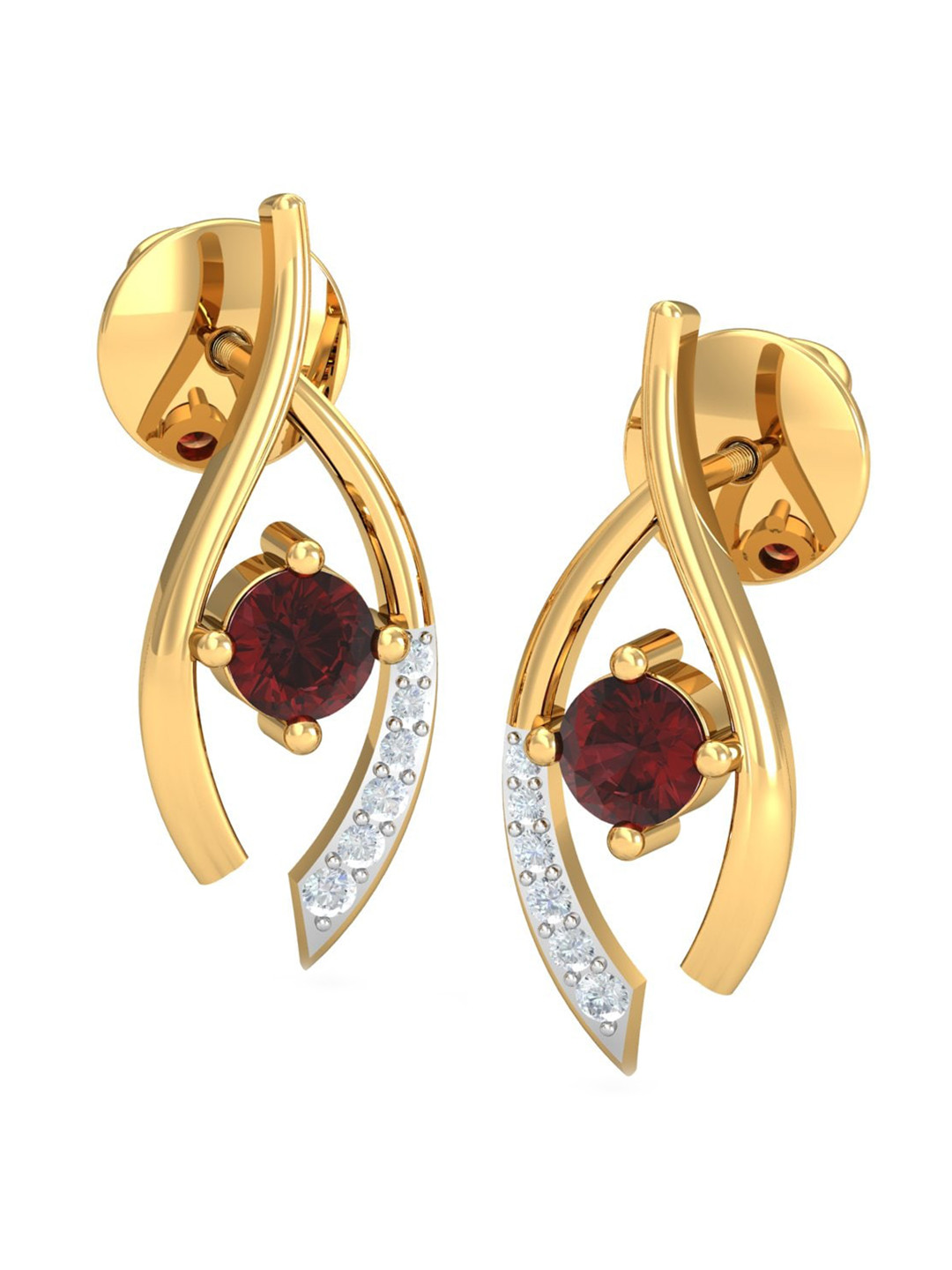 KUBERBOX 18KT Gold Diamond-Studded Garnet Earrings - 2.38g