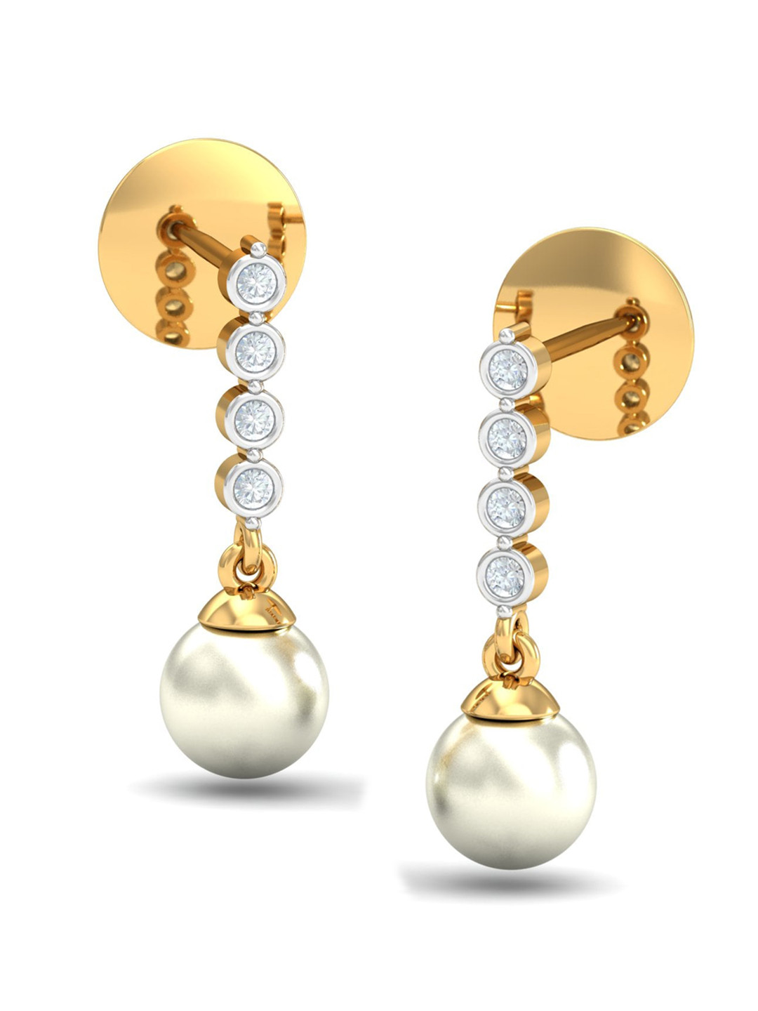 KUBERBOX String of Grace 18KT Gold Diamond-Studded Pearl Drop Earrings - 1.8gm