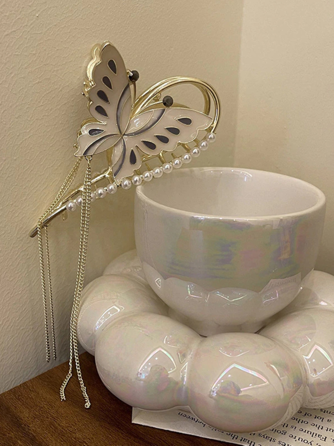EL REGALO Beaded Enamelled Butterfly Claw Clip