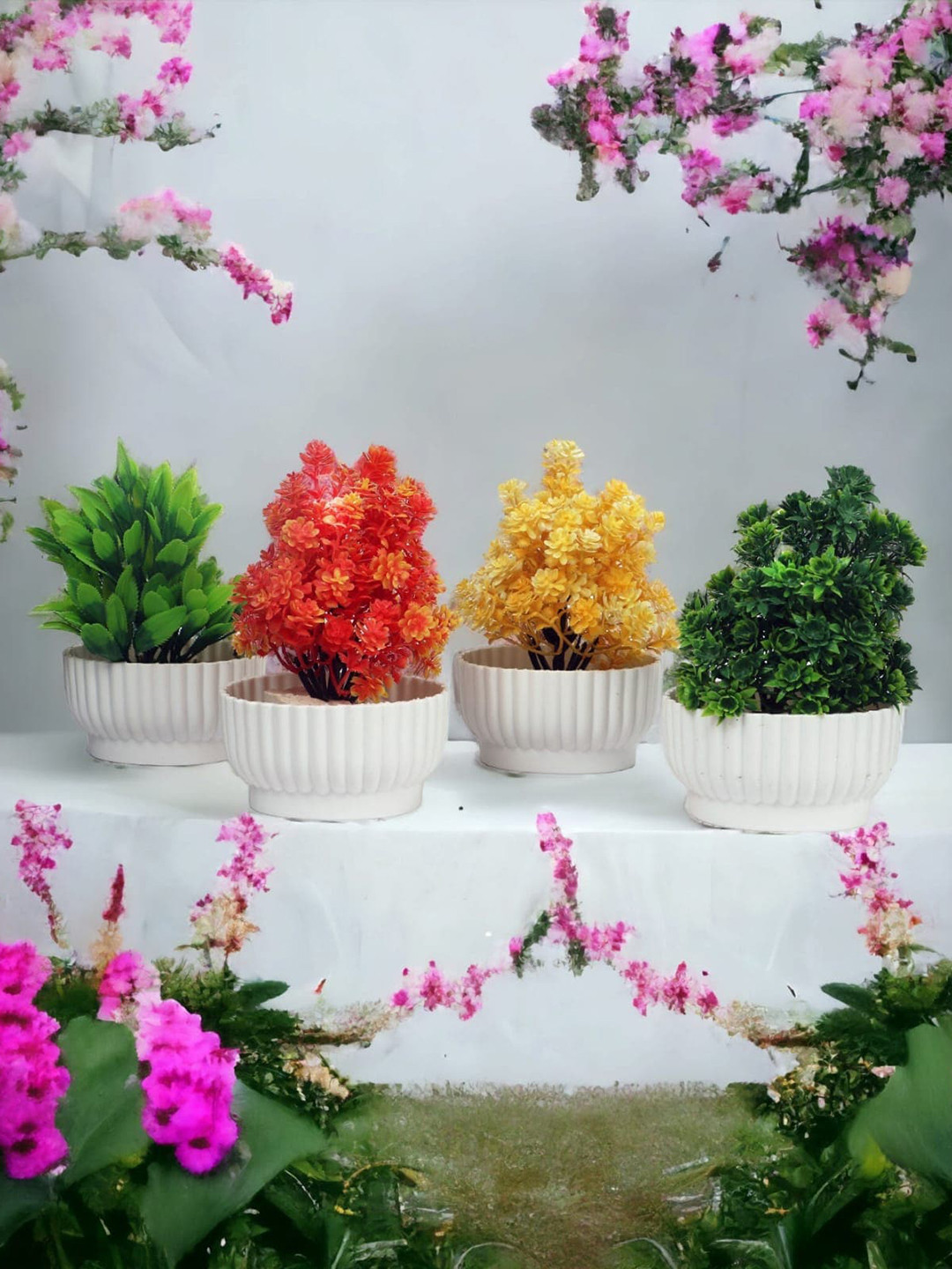 CHOCOZONE 6-Pcs White Textured Flower Planters