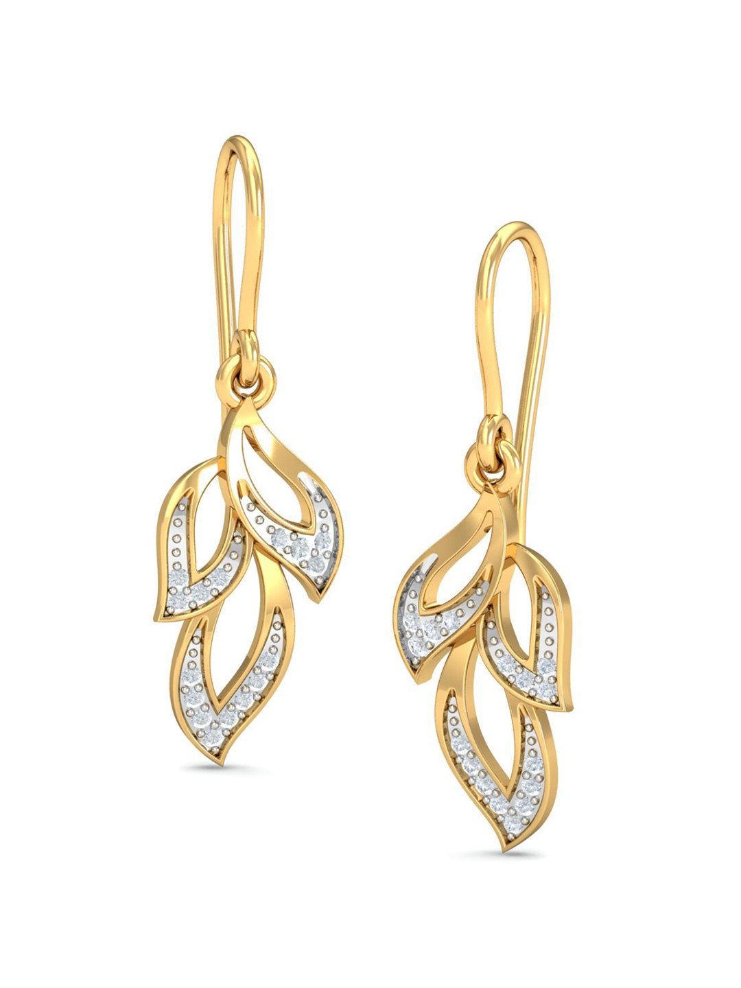 KUBERBOX Crisp Leaves 18KT Gold Diamond Studded Earrings - 1.58gm