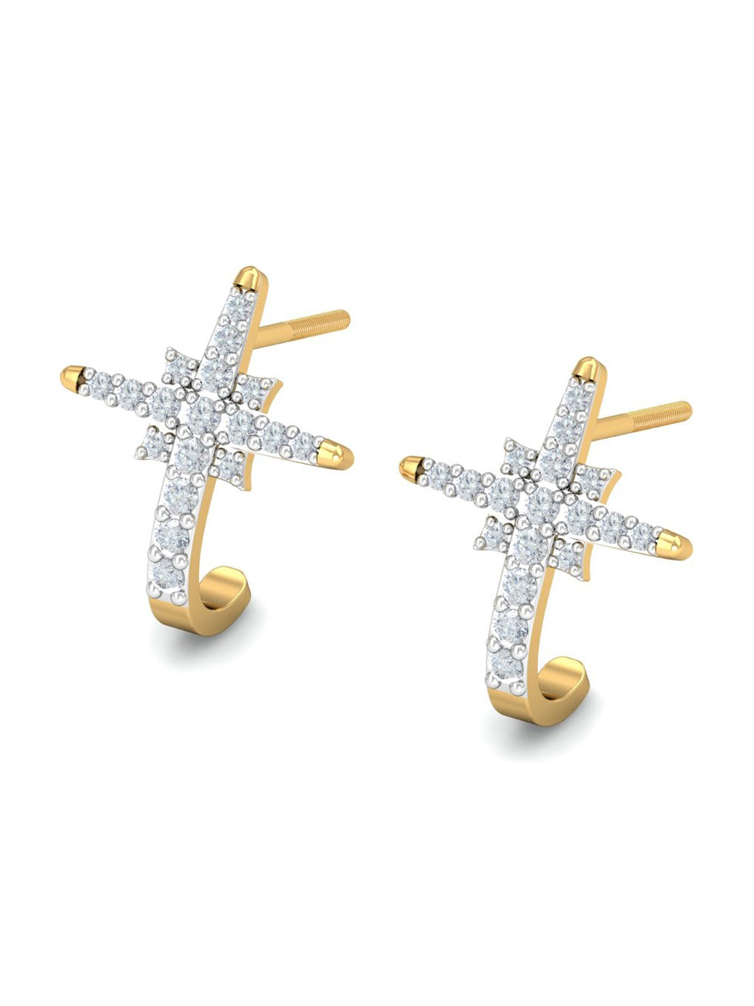 KUBERBOX Asuka J-Hoop 18KT Gold Diamond-Studded Earrings-1.8gm