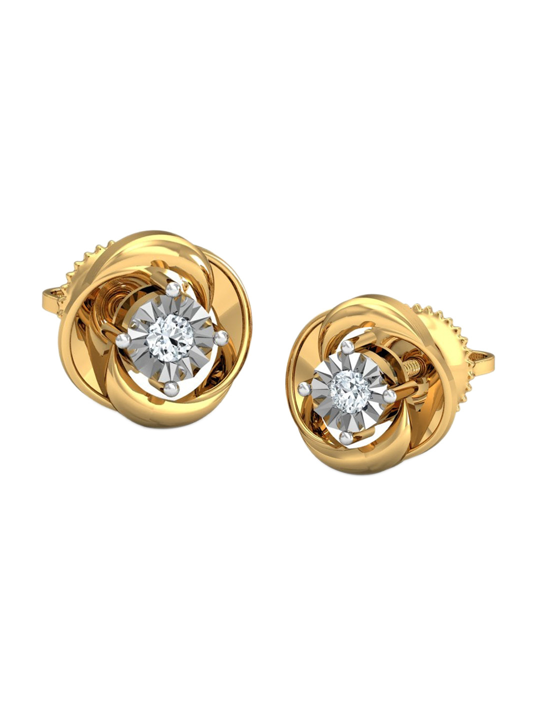KUBERBOX 18KT Gold Diamond Stud Earrings - 1.84g