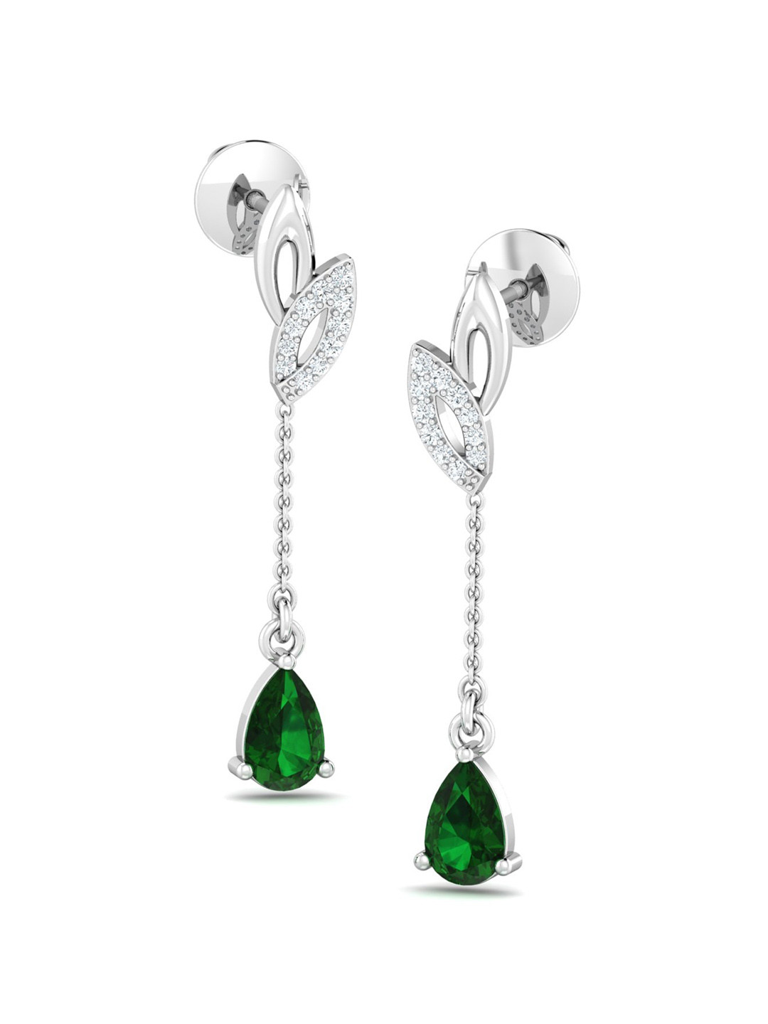 KUBERBOX 18KT White Gold Diamond-Studded Emerald Earrings-1.56gm