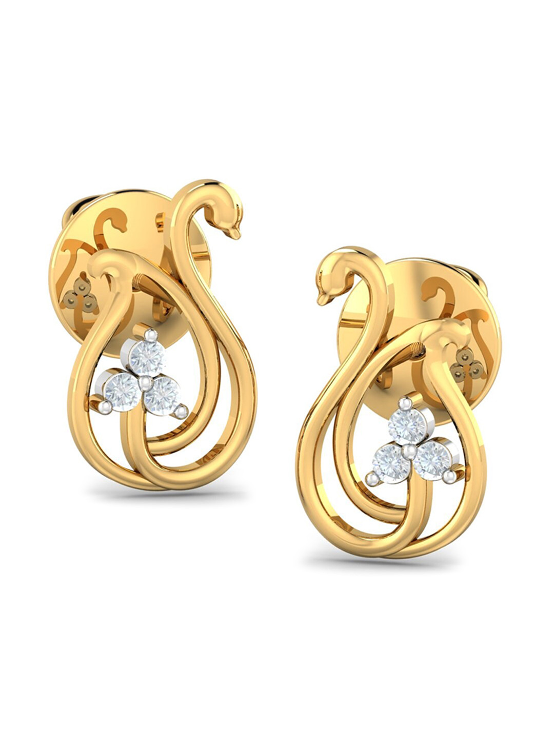 KUBERBOX Kofi Swan 18KT Gold Diamond-Studded Earrings-1.8gm