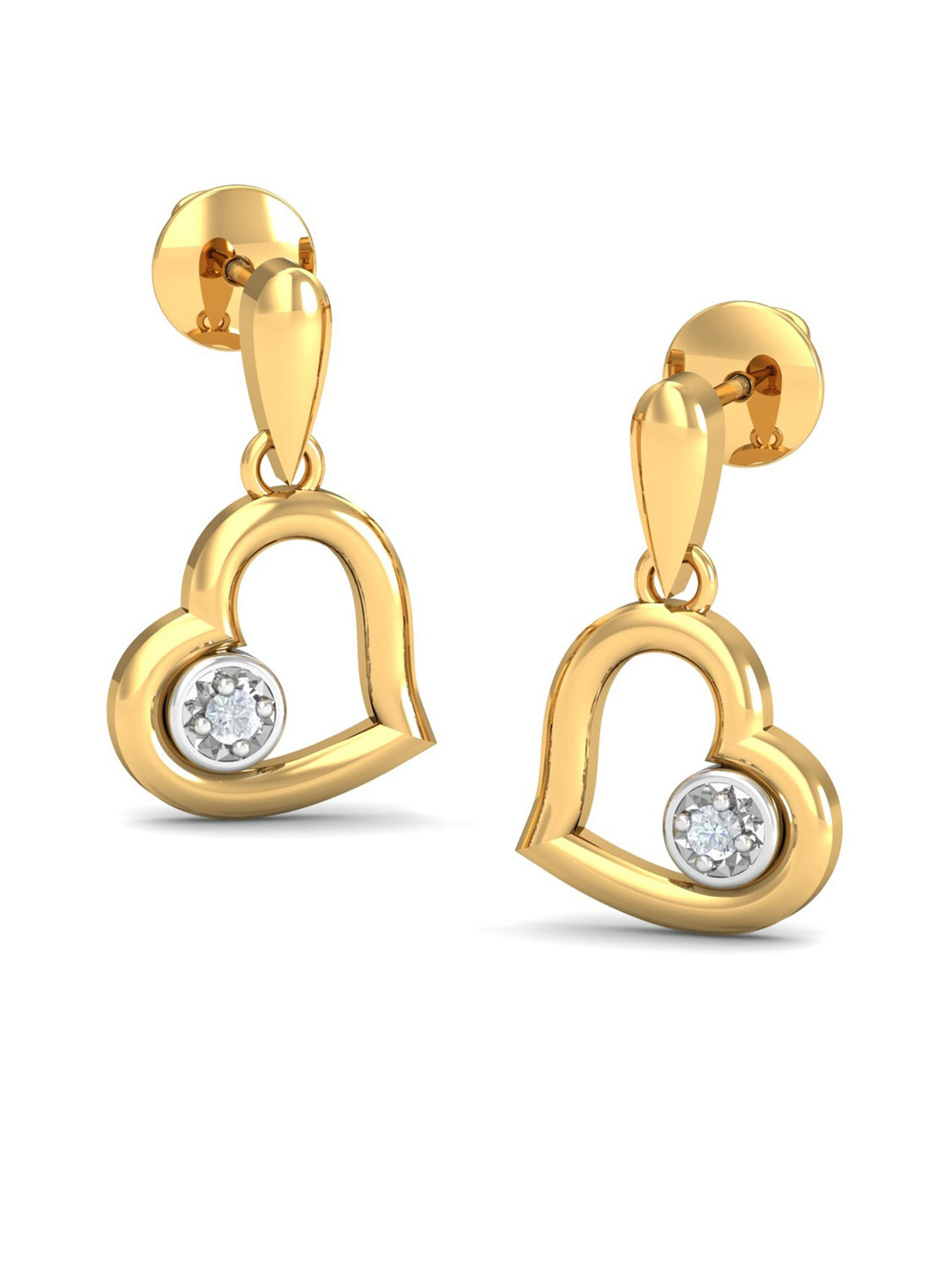 KUBERBOX Ela Heart 18KT Gold Diamond-Studded Earrings-2.64gm