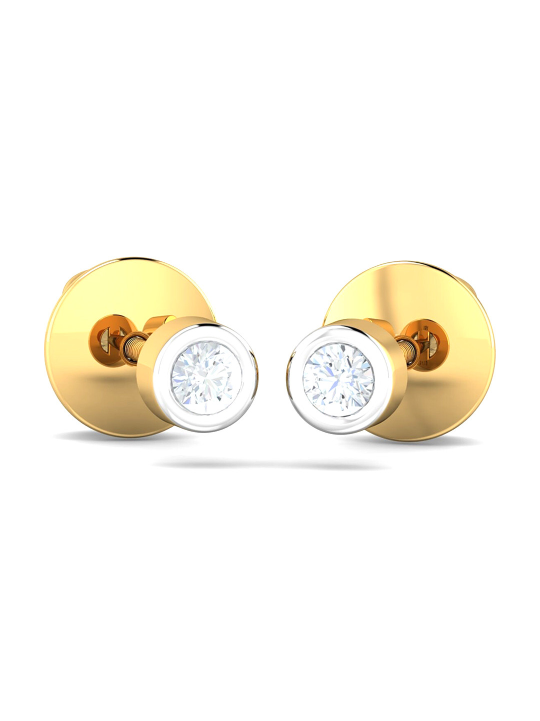 KUBERBOX Gozde Tiny Solitaire 18KT Gold Diamond-Studded Earrings - 0.85gm