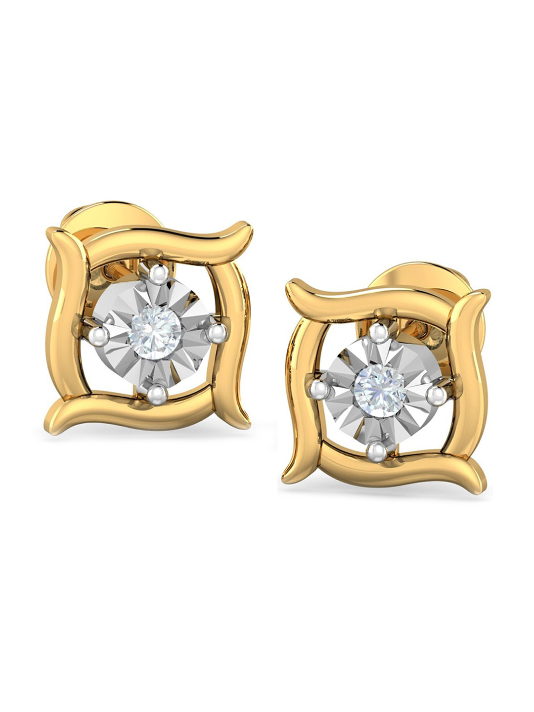 KUBERBOX Solitaire Illusion 18KT Gold Diamond-Studded Earrings-2.3gm