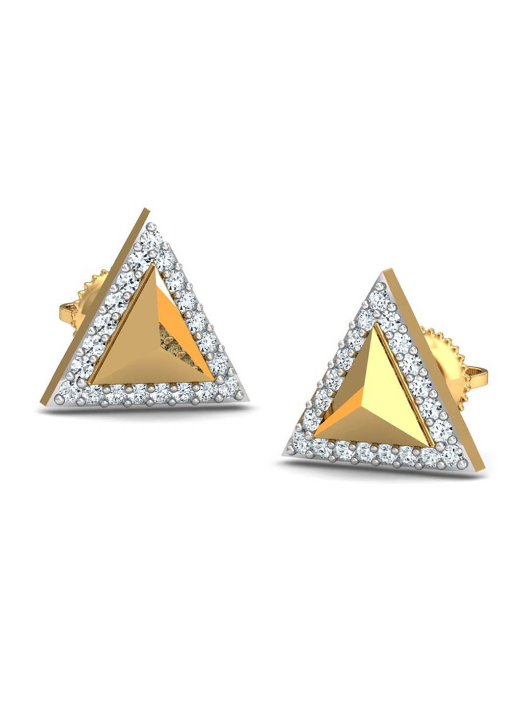 KUBERBOX Cerrado Triangle 18KT Gold Diamond-Studded Earrings-1.62gm