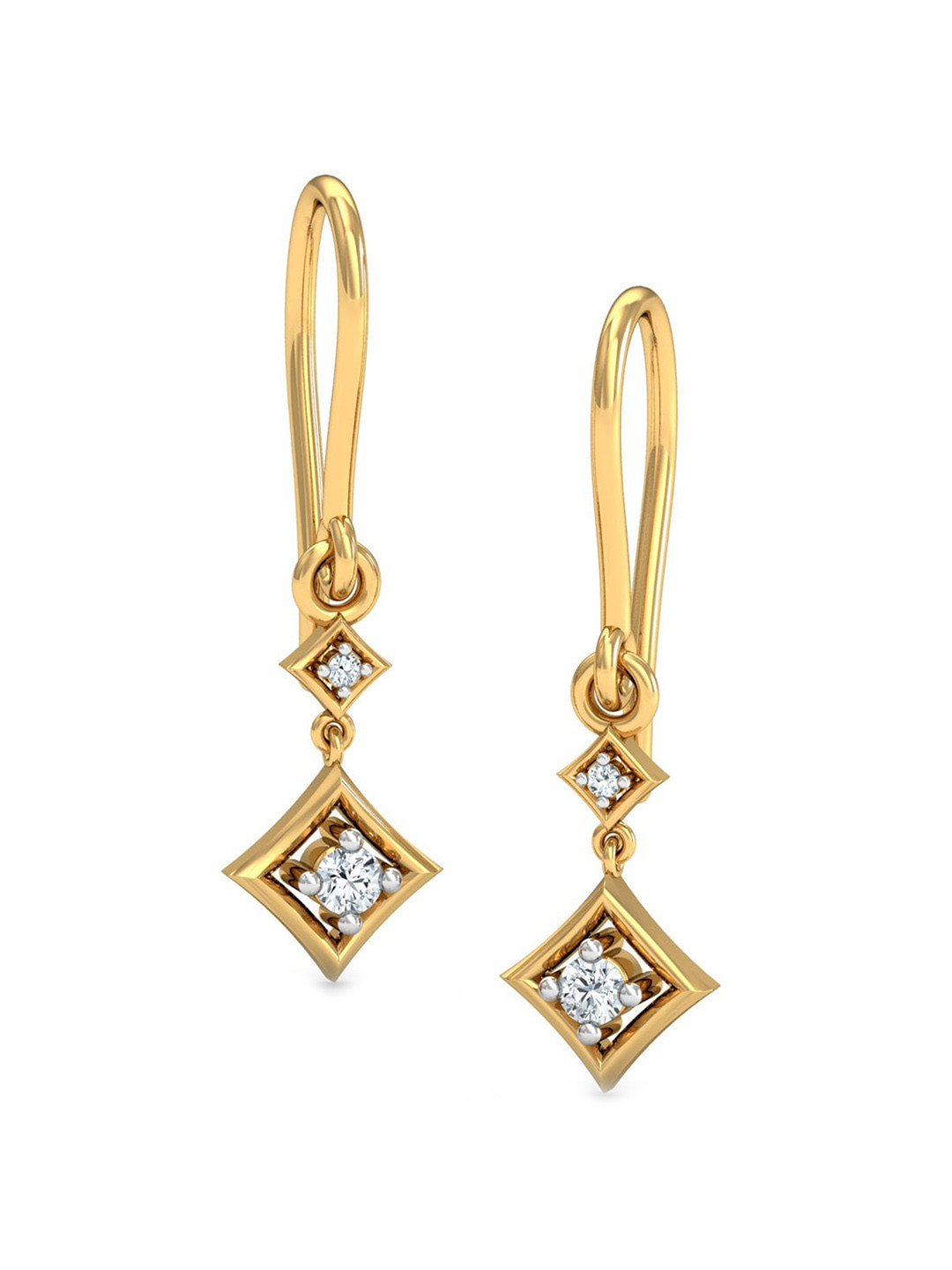 KUBERBOX Four-Cornered 18KT Gold Diamond-Studded Earrings-1.02gm