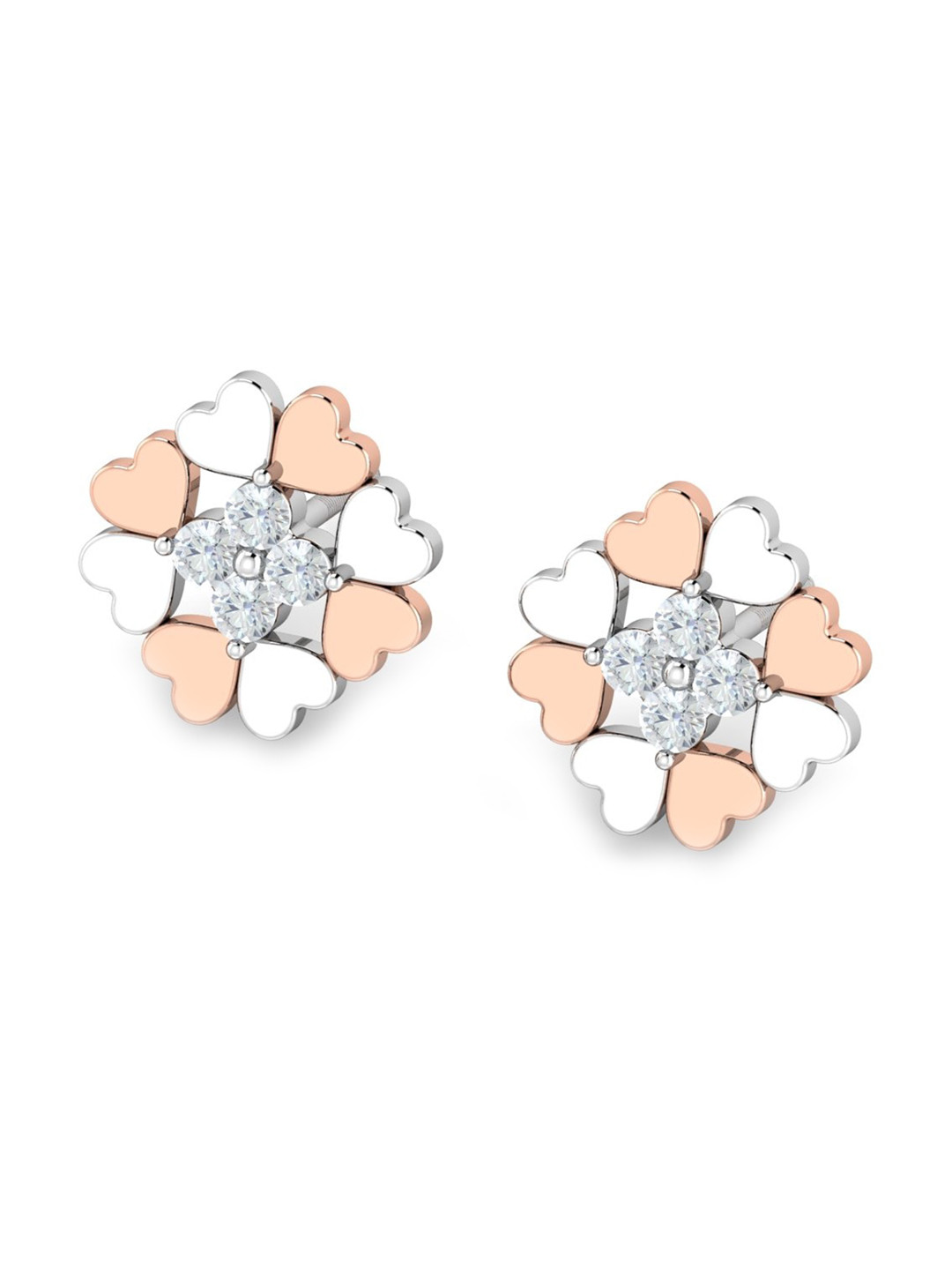 KUBERBOX Afua Heart 18KT White Gold Diamond-Studded Earrings- 1.94gm