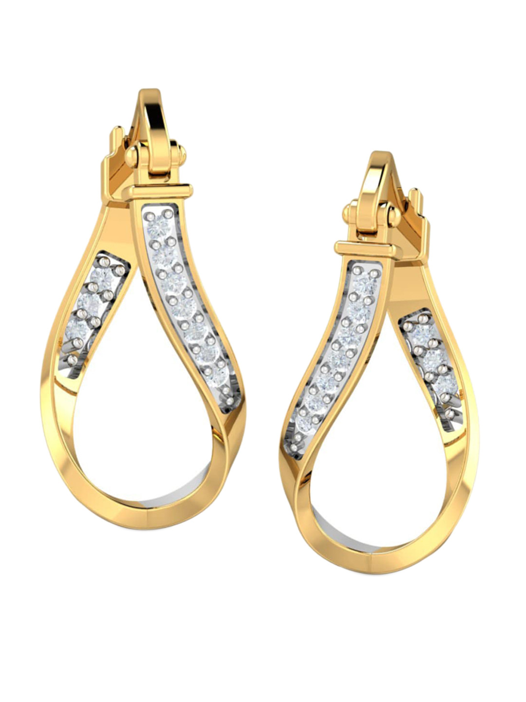 KUBERBOX 18KT Gold Diamond-Studded Esin Hoop Earrings-1.01gm
