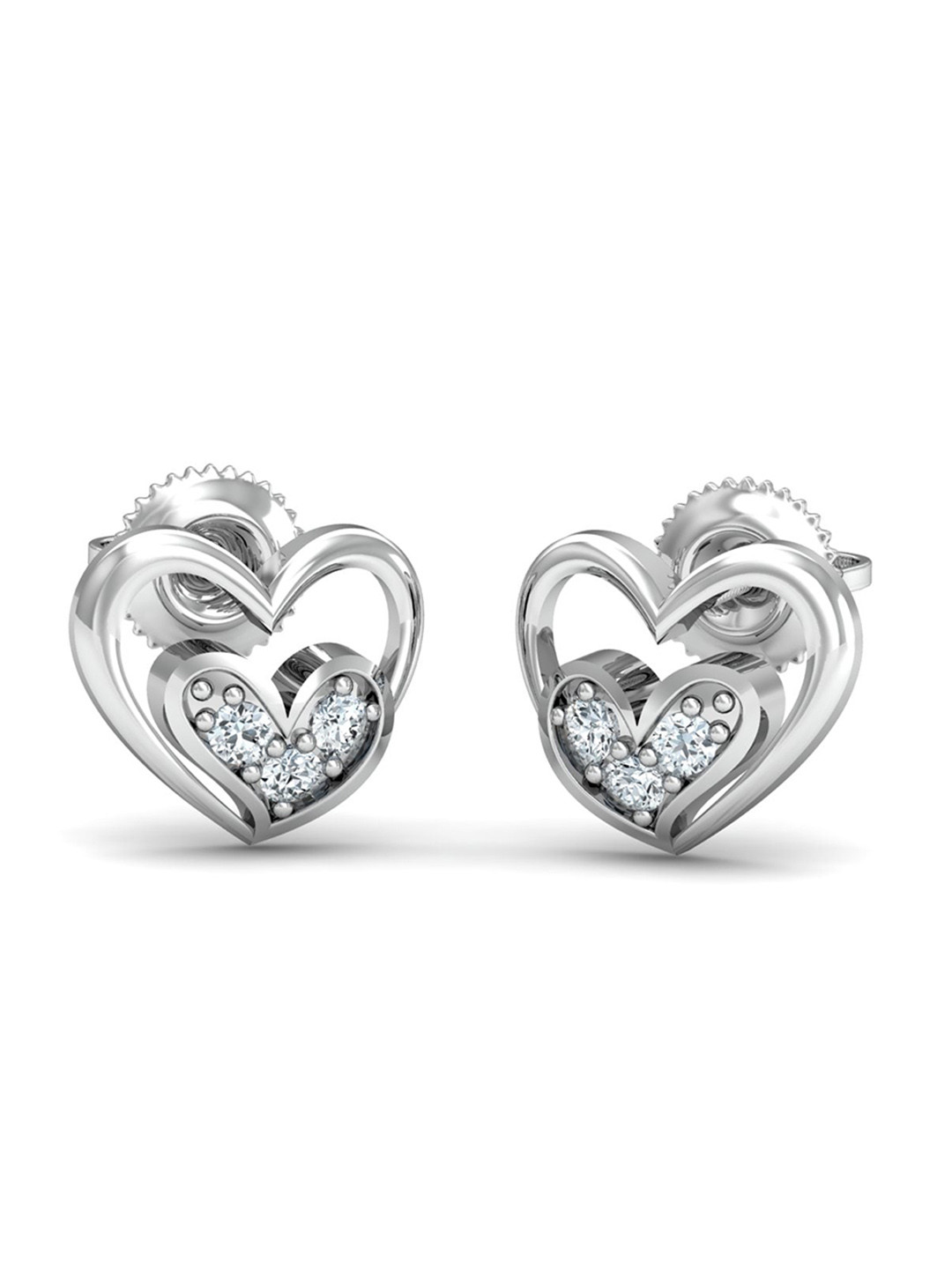 KUBERBOX Bajo Heart 18KT White Gold Diamond-Studded Earrings- 1.36gm