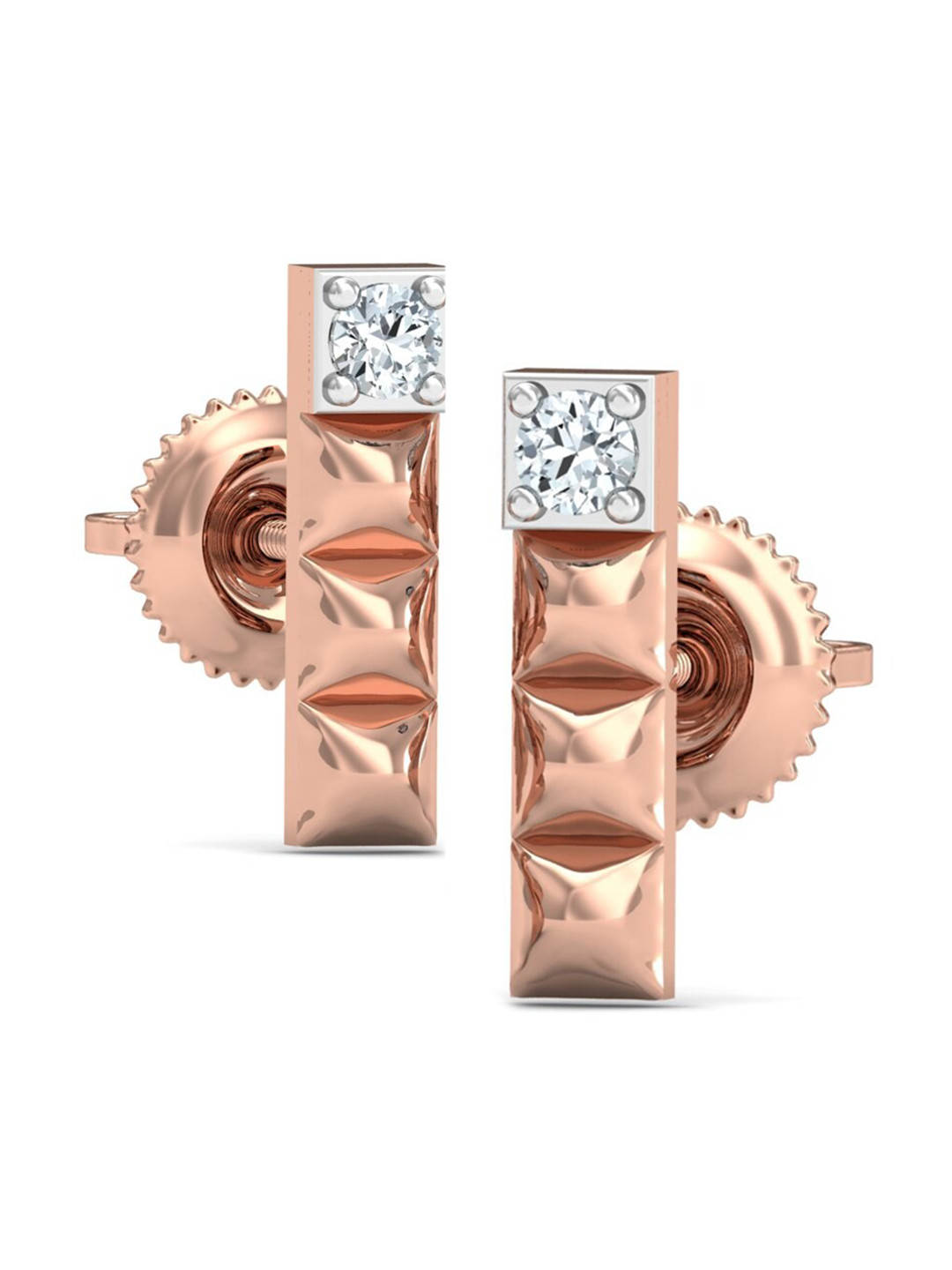 KUBERBOX Chocolate Bar 18KT Rose Gold Diamond-Studded Earrings-1.28gm