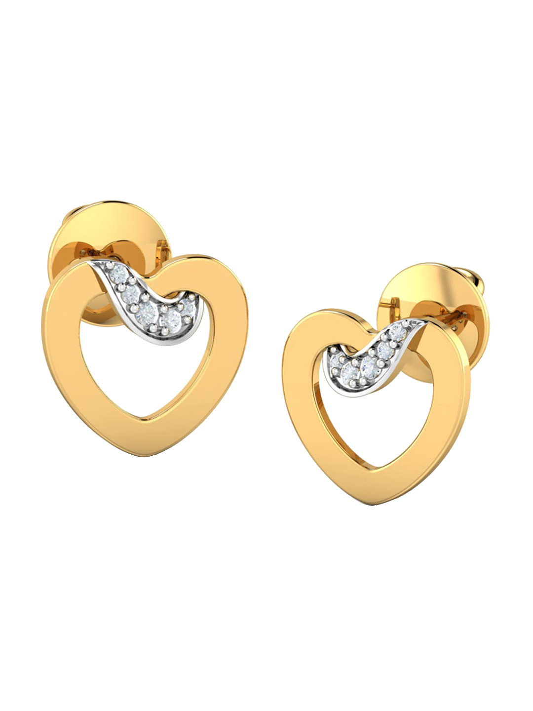 KUBERBOX Esen Heart 18KT Gold Diamond-Studded Earrings-1.72gm