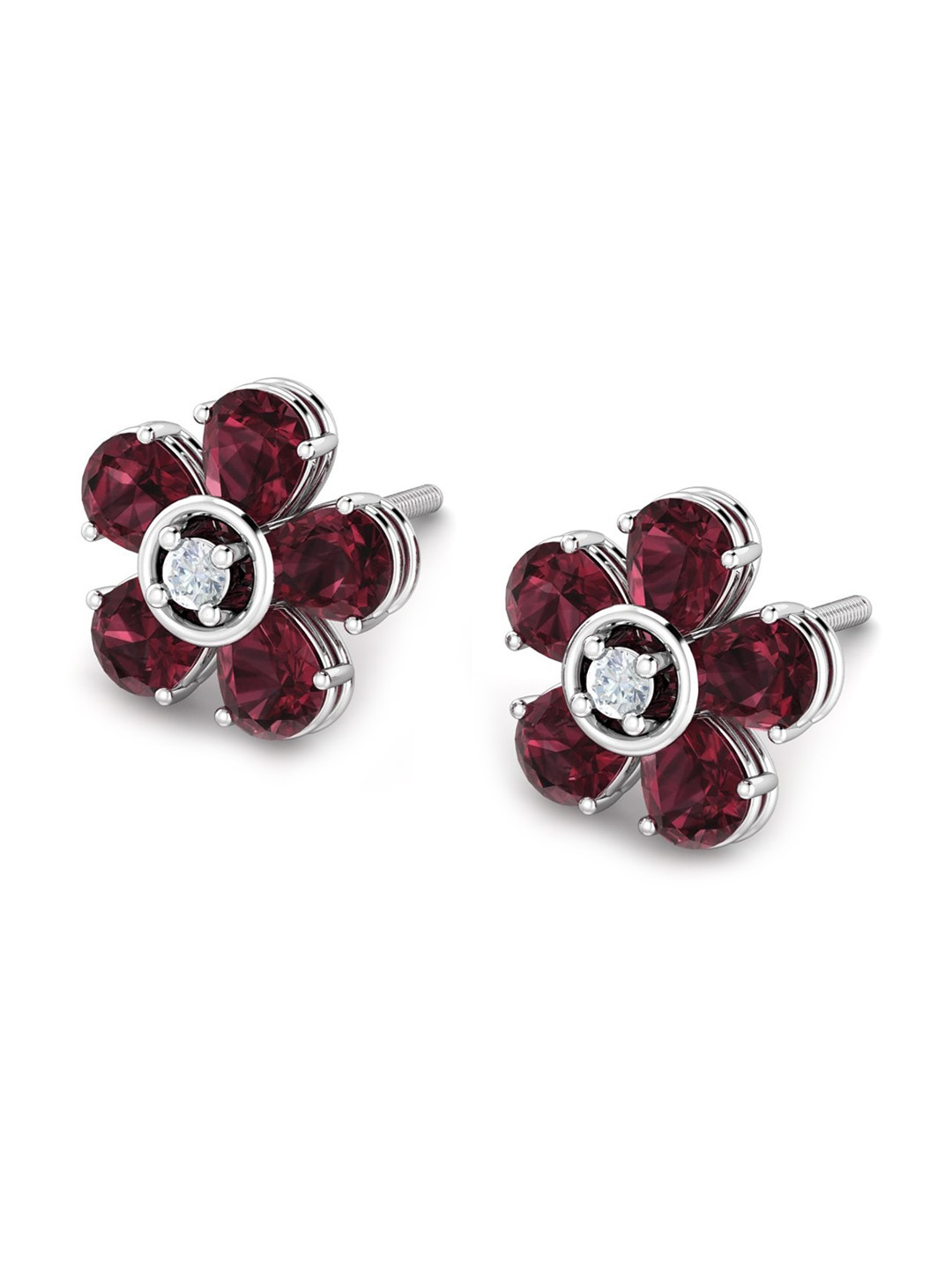 KUBERBOX 18K White Gold Diamond And Garnet Studded Earrings -1.97g