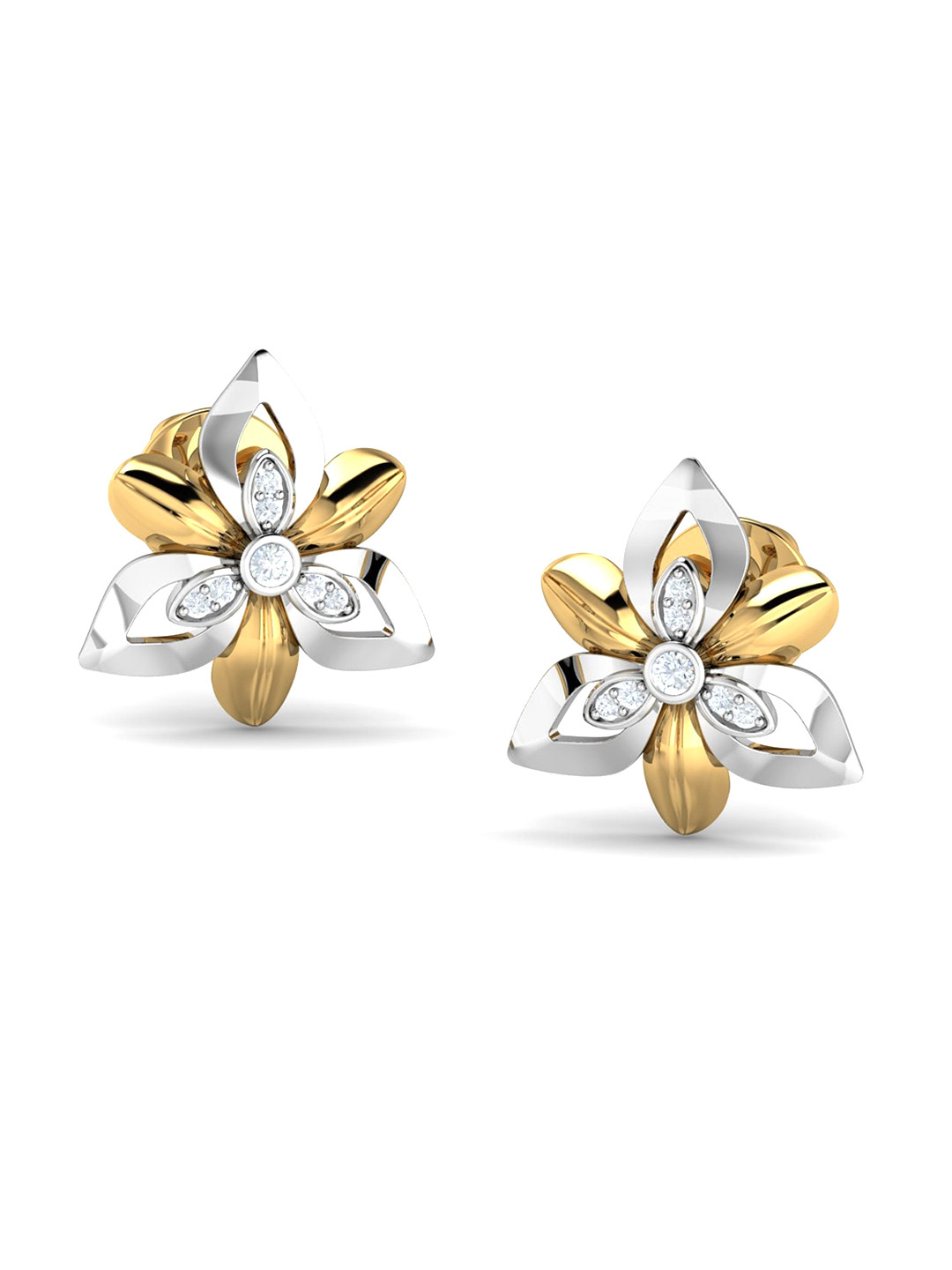 KUBERBOX Ariella Petal 18KT Gold Diamond-Studded Earrings-2.46gm