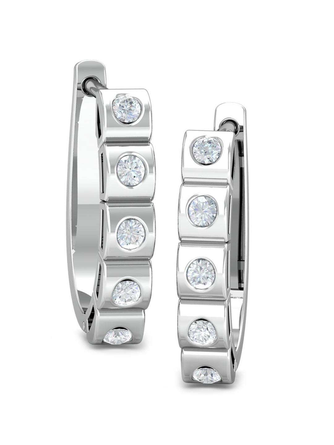 KUBERBOX Rebekah 18KT White Gold Diamond-Studded Hoop Earrings-1.23gm