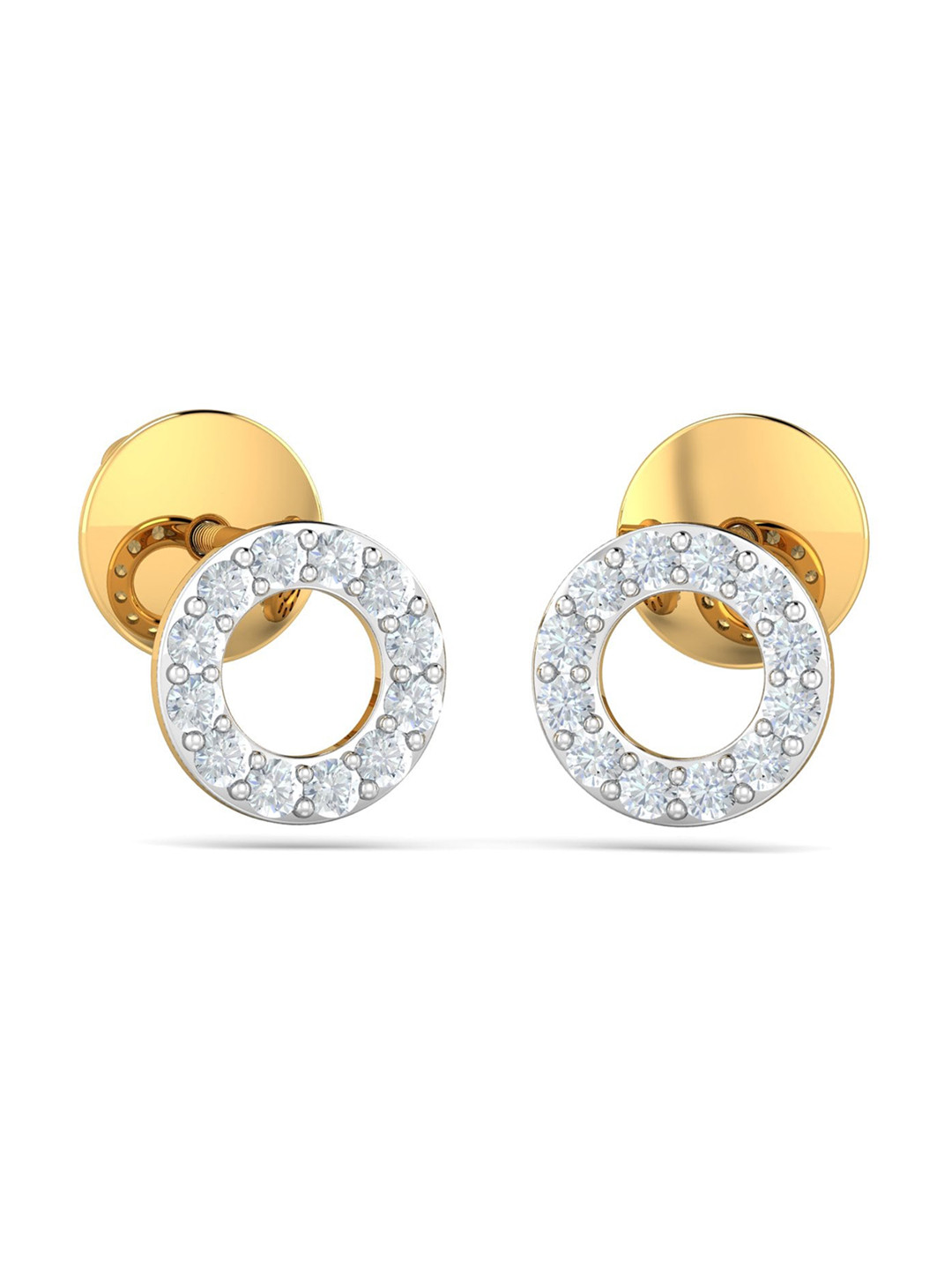 KUBERBOX Leeba Halo 18KT Gold Diamond-Studded Stud Earrings- 0.78gm