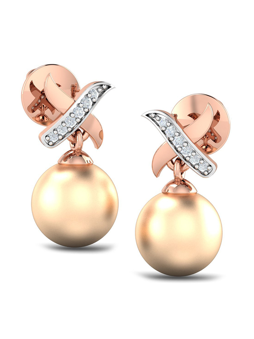 KUBERBOX Fidan 18KT Rose Gold Diamond-Studded & Pearls Earrings-1.56gm