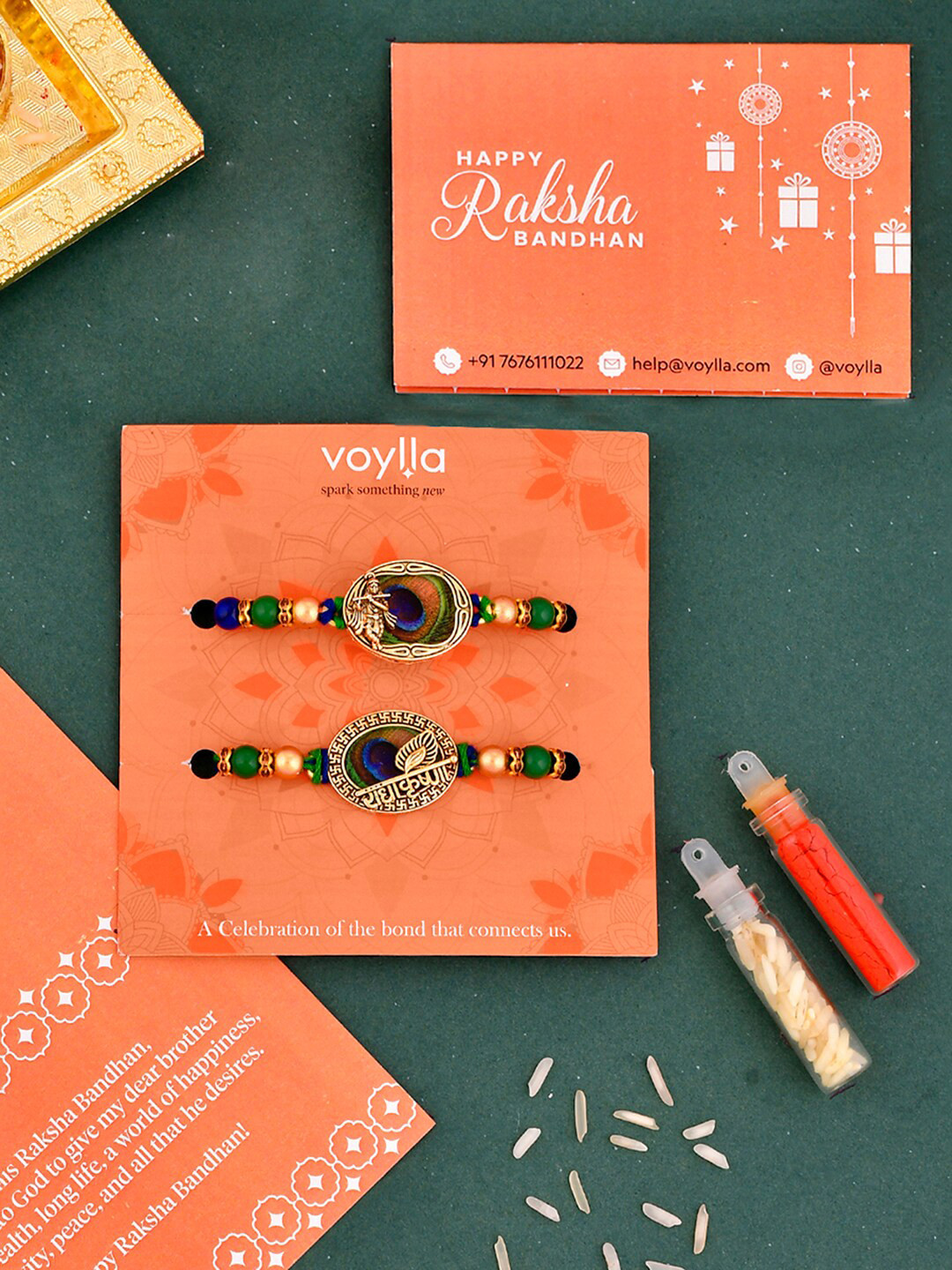 Voylla Pack of 2 Mor Pankh Beaded Thread Rakhi
