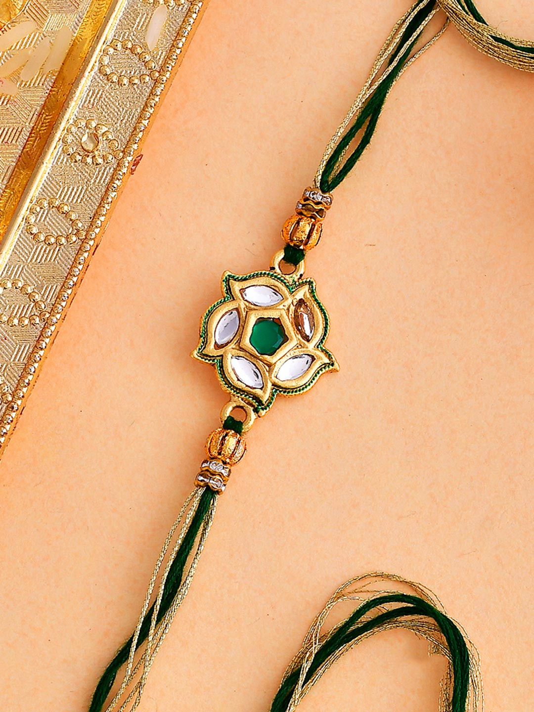 Green Gems Studded Ethnic Thread Rakhi | Voylla Rakhi