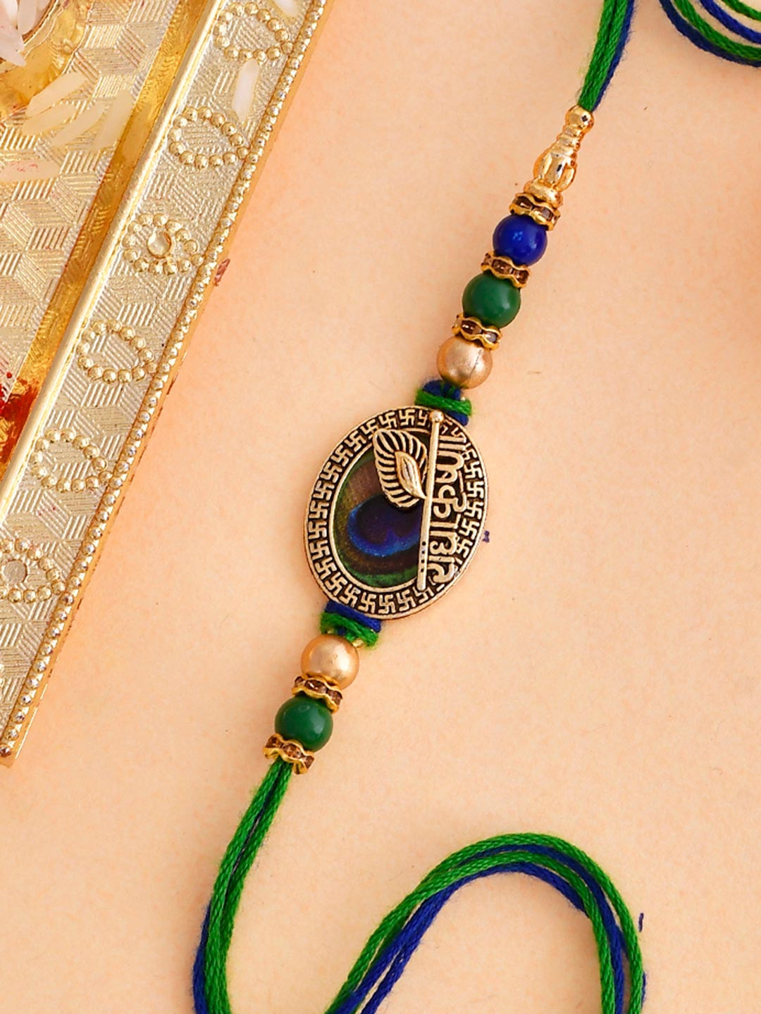 Voylla Beaded Peacock Feather Thread Rakhi