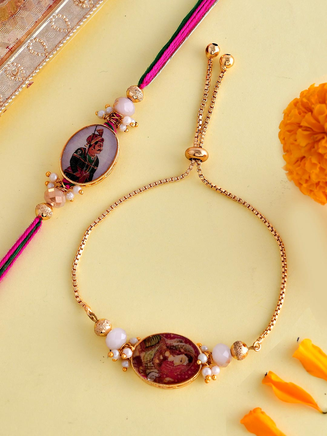 Voylla Set of 2 Traditional King & Queen Pearl Beaded Bhaiya-Bhabhi Rakhi