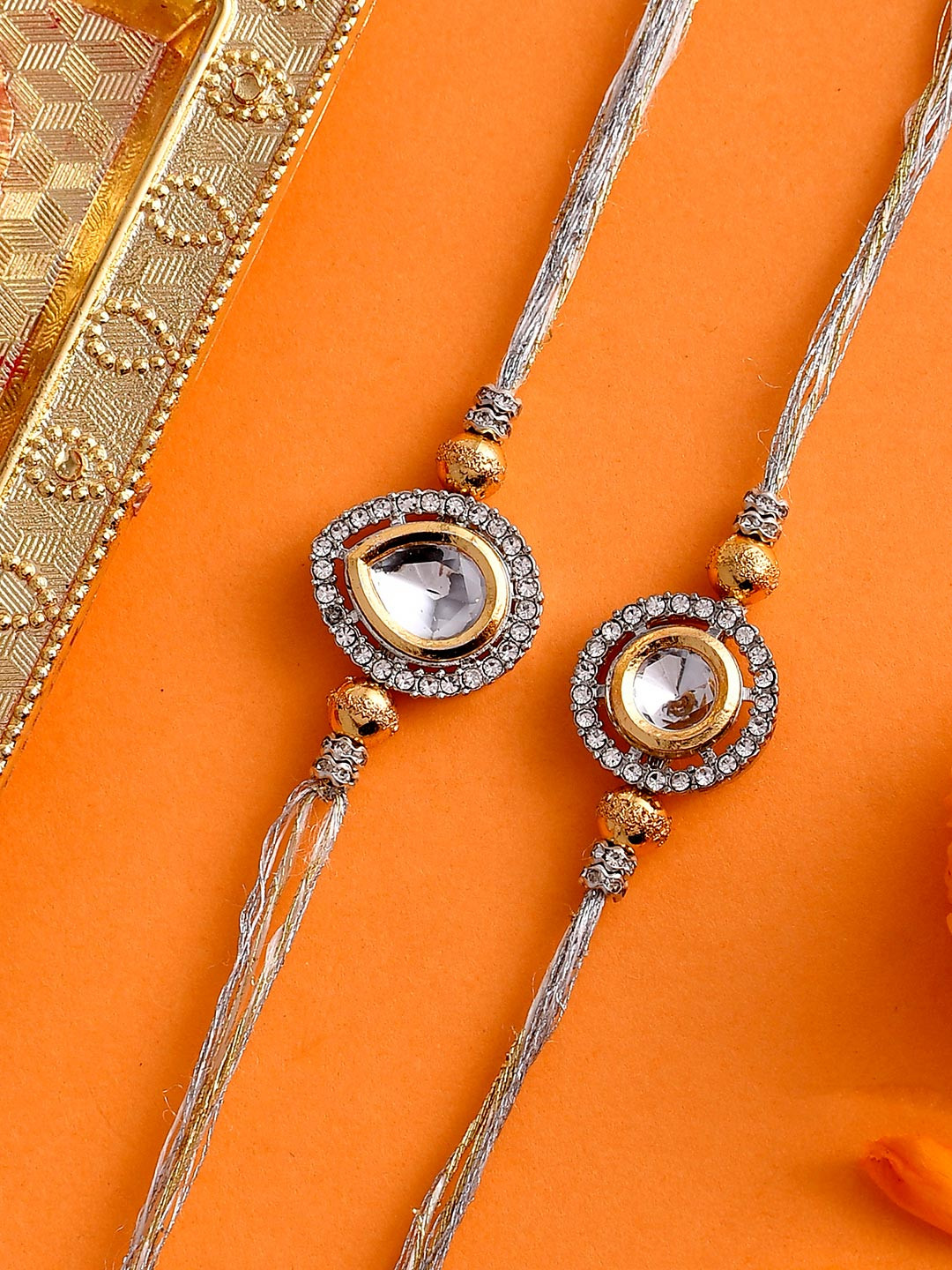 Kundan Polki Studded Thread Rakhis - Pack Of 2 | Voylla Rakhi