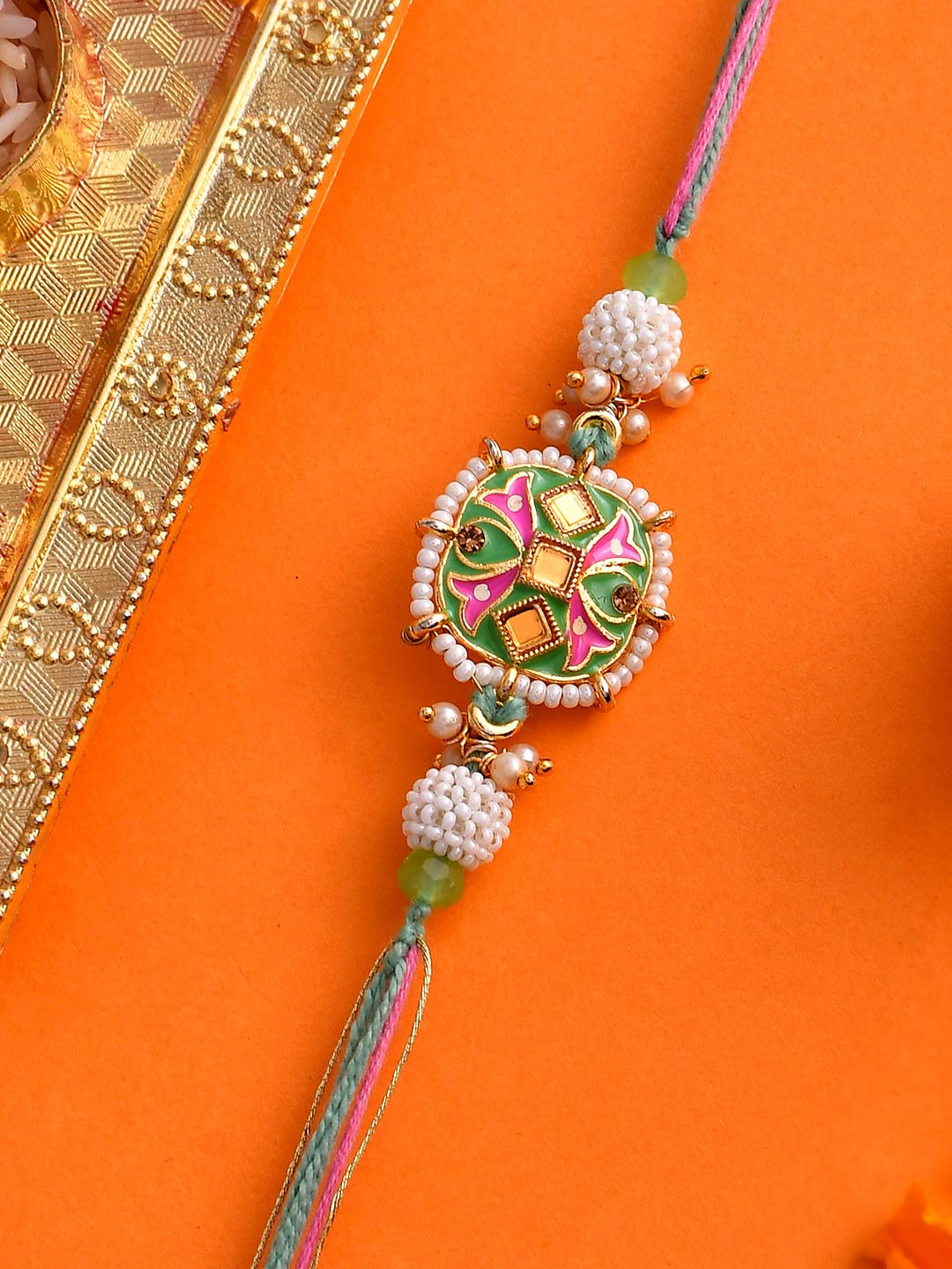 Voylla Enameled Pearl Beads Thread Rakhi