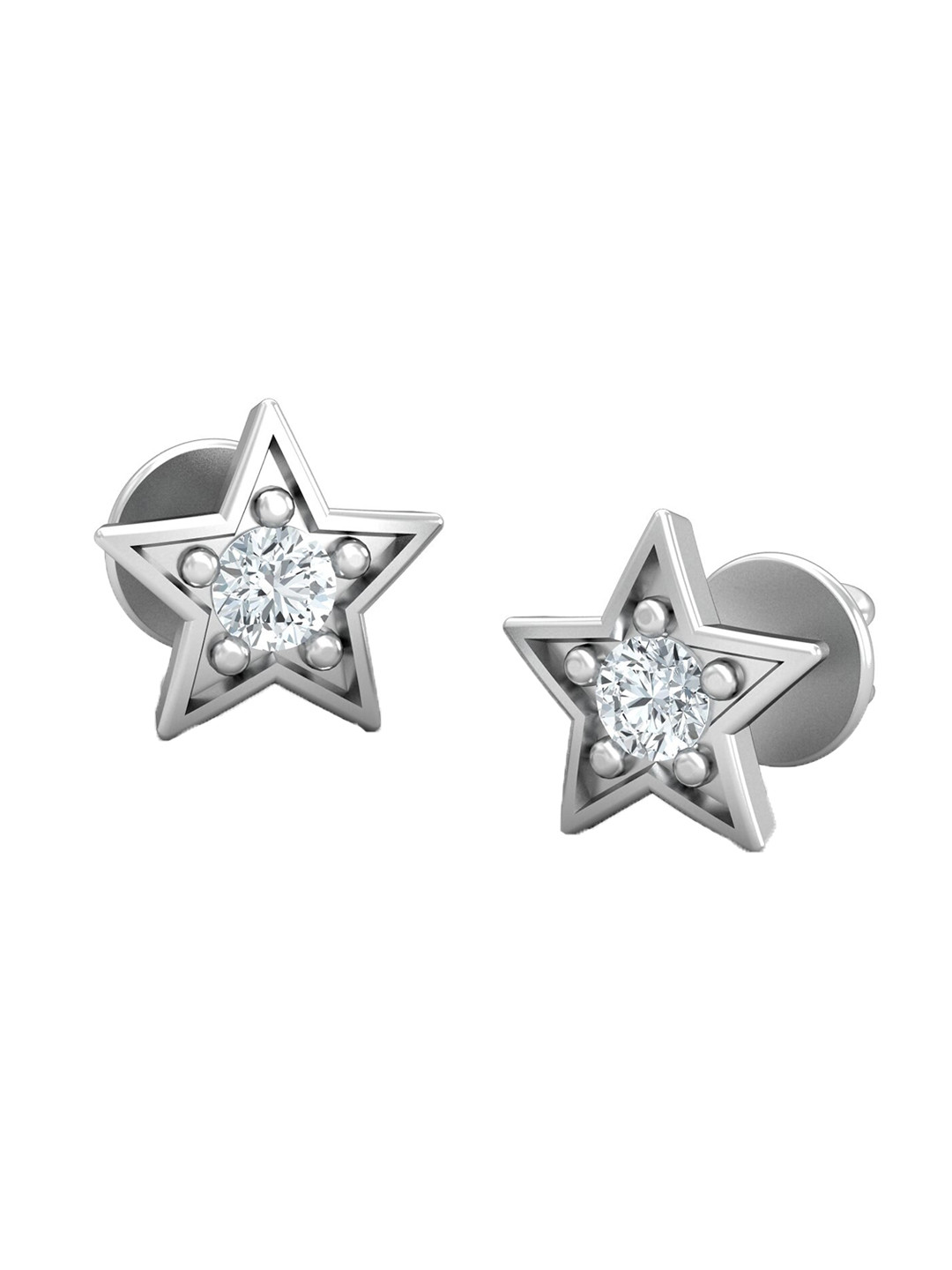 KUBERBOX 18KT White Gold Star Diamonds Studded Earrings - 1.57gm