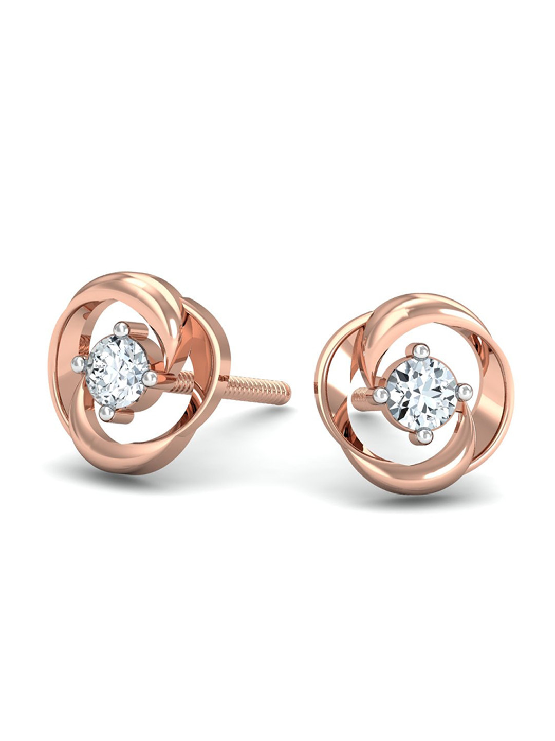 KUBERBOX Aislinn Solitaire 18KT Rose Gold Diamond-Studded Earrings-1.12gm