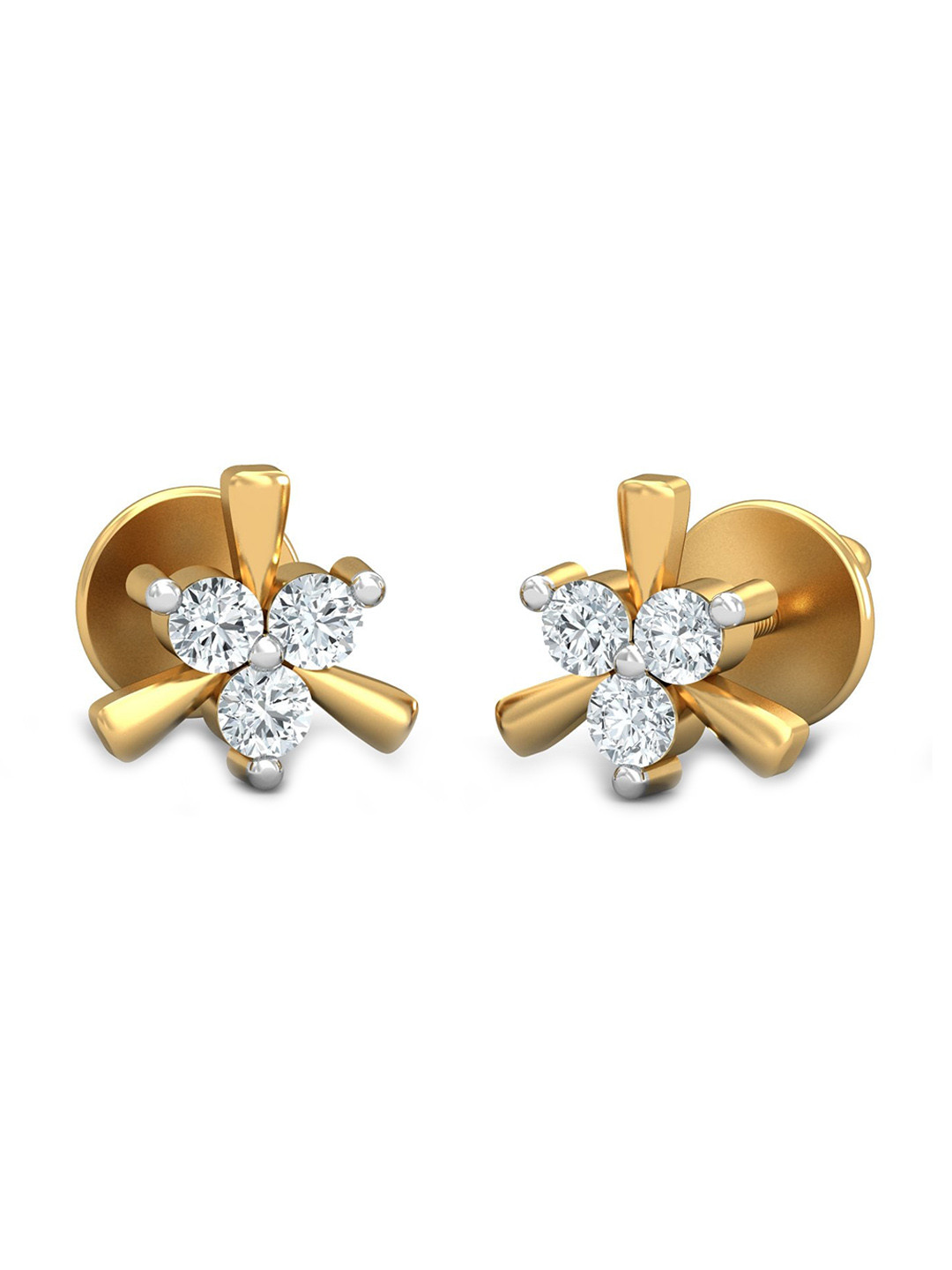 KUBERBOX Dainty 18KT Gold Diamond-Studded Earrings -1.48 gm