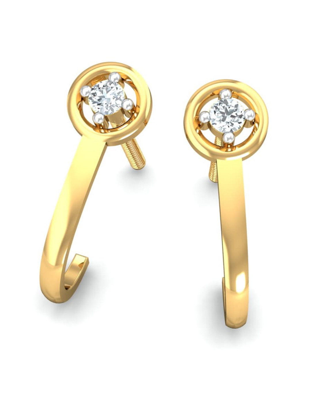 KUBERBOX Bling J-Shaped 18KT Gold Diamond-Studded Earrings - 1.16gm