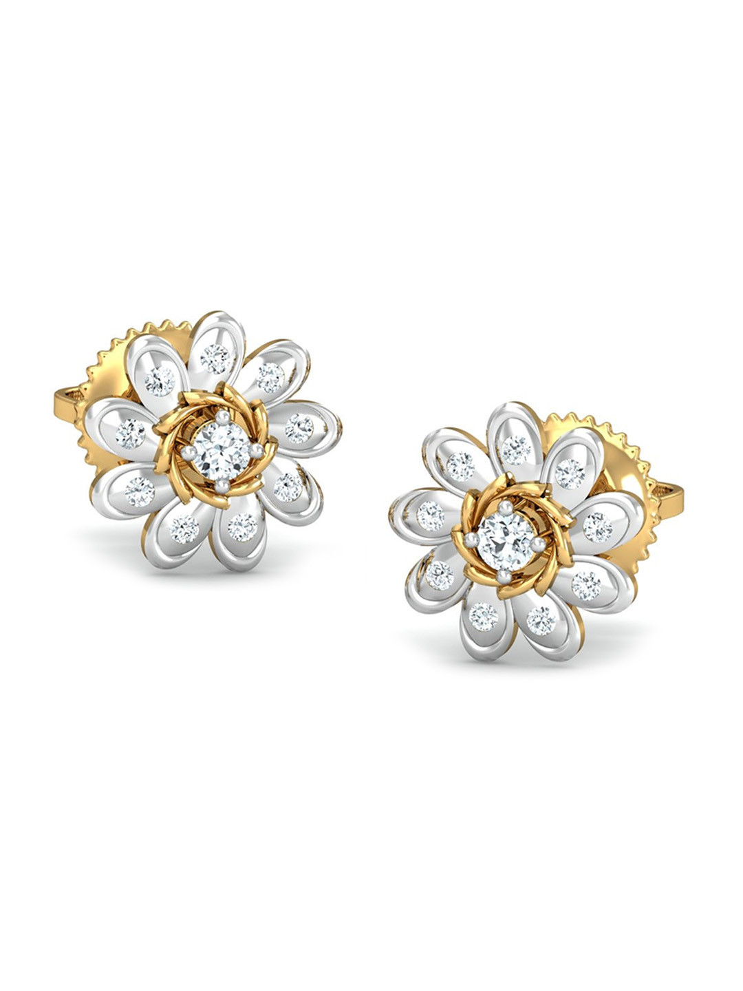 KUBERBOX 18KT Gold Diamond-Studded Stud Earrings- 1.36 gm