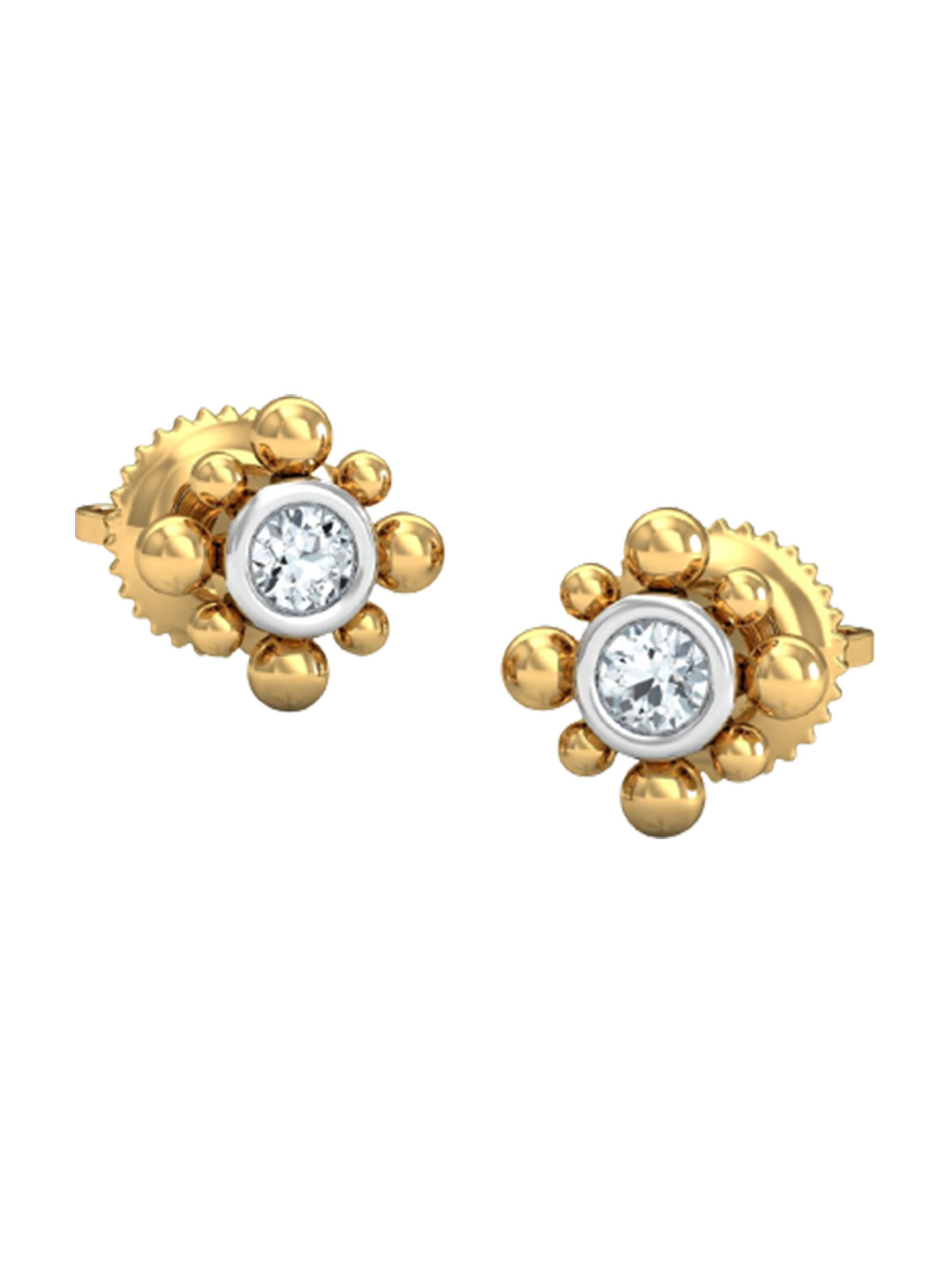 KUBERBOX 18KT Diamond Studded Gold Stud Earrings- 0.94 gm
