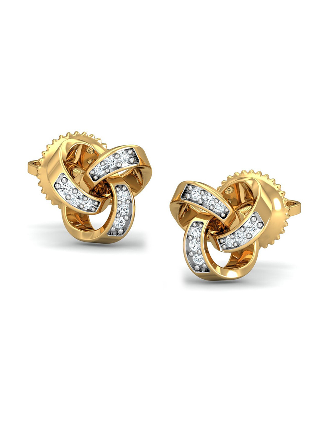KUBERBOX Tri-Kone 18KT Gold Diamond-Studded Earrings - 1.32gm