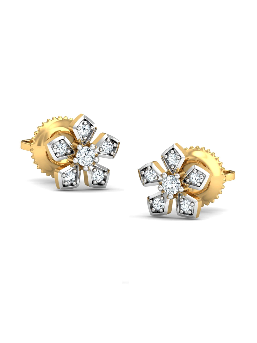 KUBERBOX Blooming Floral 18KT Gold Diamond -Studded Earrings-1.45gm