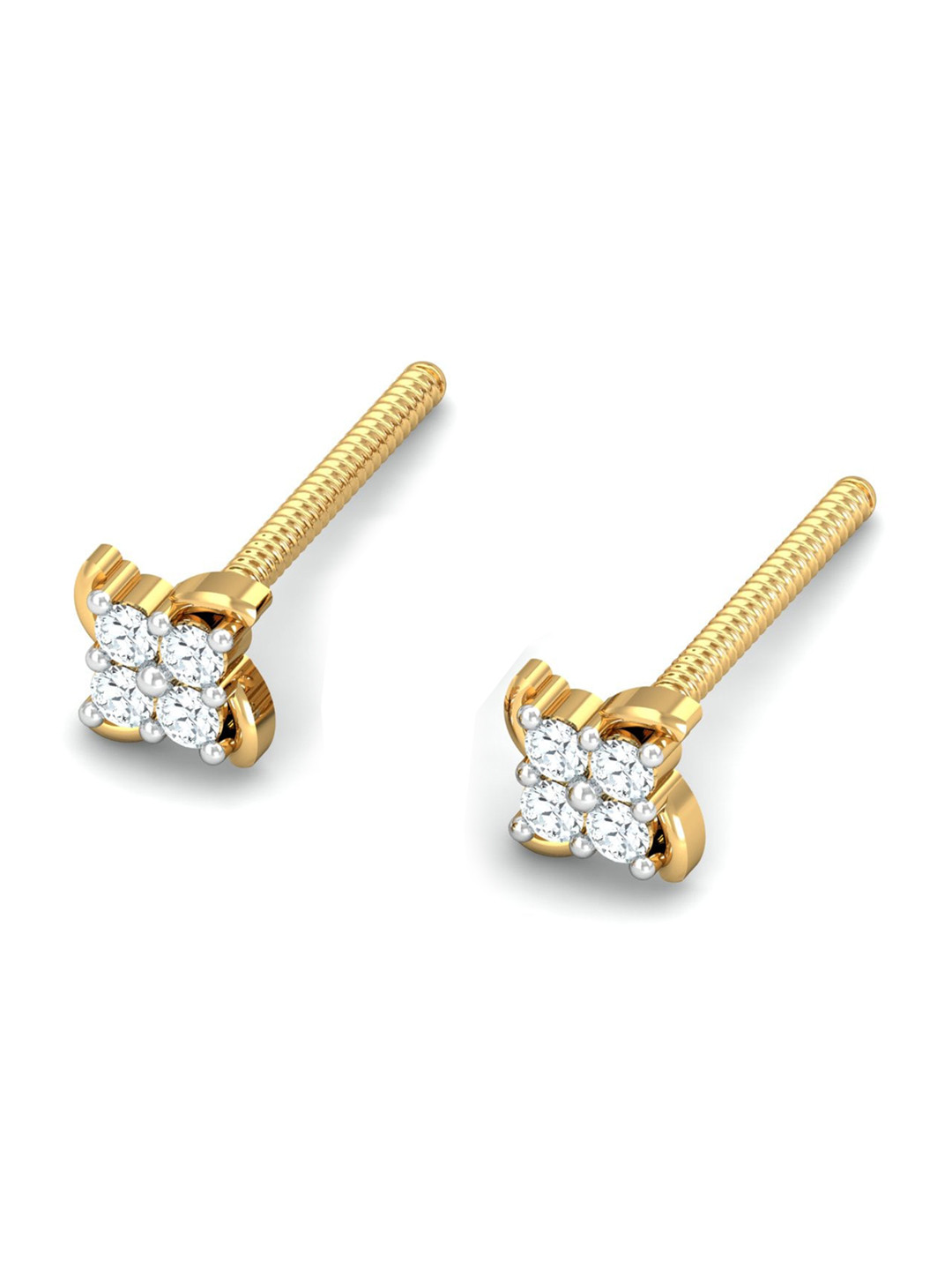KUBERBOX Quartet Kid' 18KT Gold Diamond-Studded Earrings-0.76gm