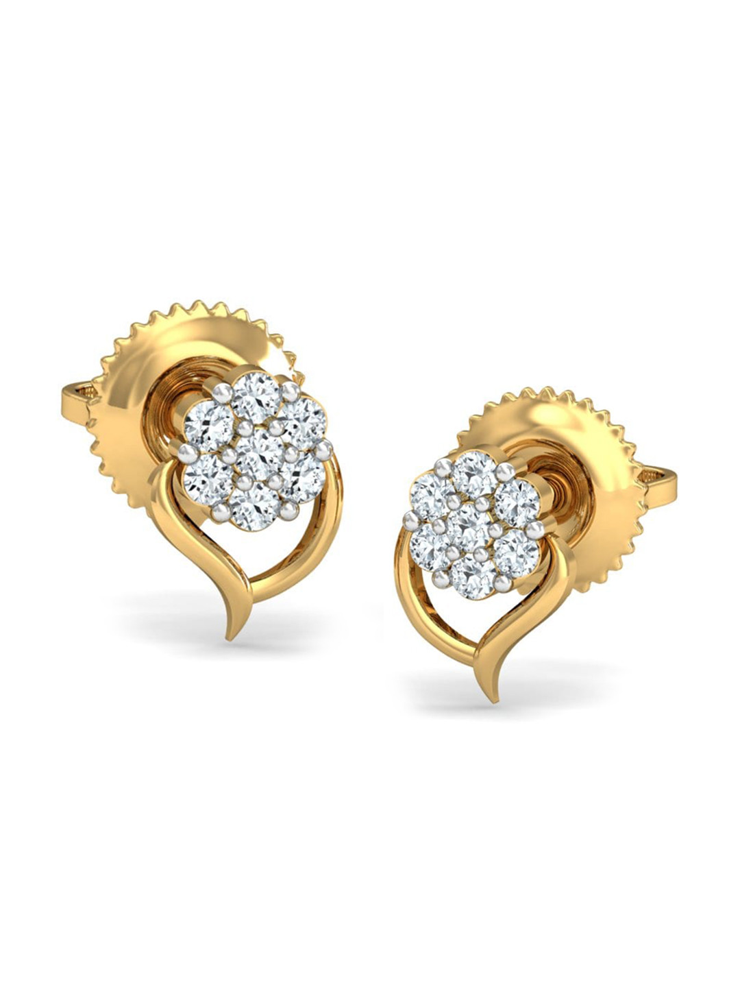 KUBERBOX Rima 18KT Gold Diamond Studded Cluster Earrings -0.96 gm