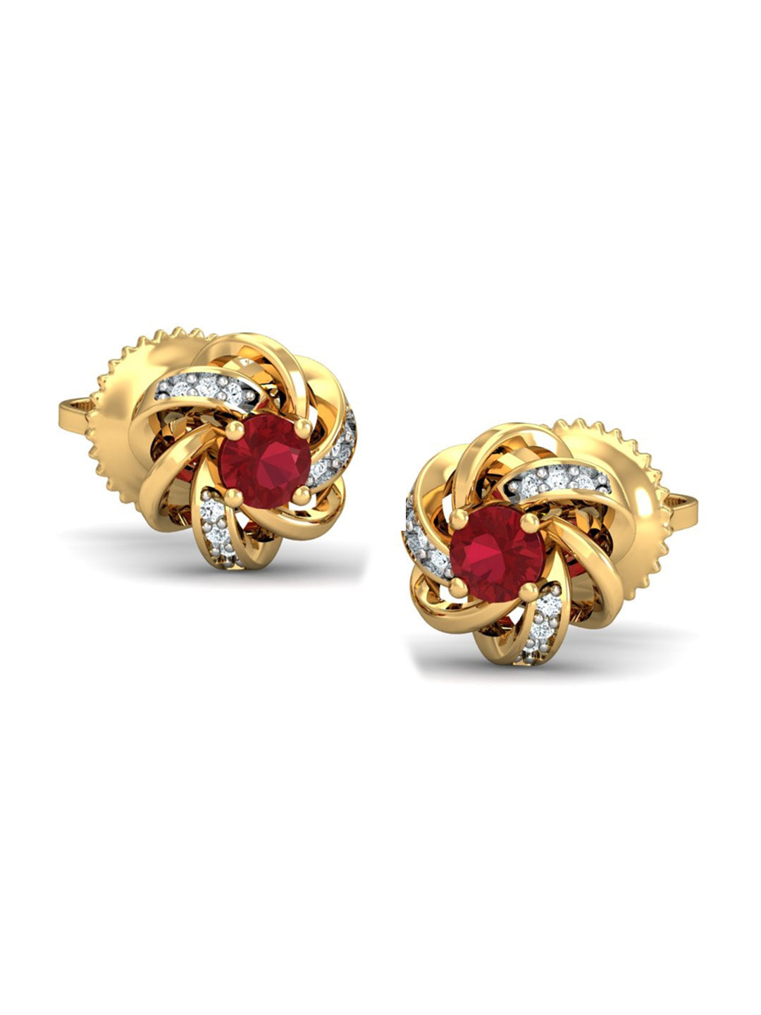 KUBERBOX Manikya 18KT Gold Diamond-Studded & Ruby Earrings-1.96gm