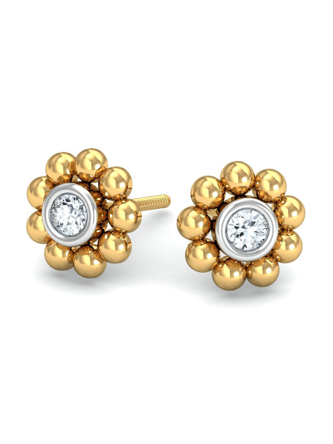 KUBERBOX Aureate Beads 18KT Gold Diamond-Studded Earrings- 1.28gm