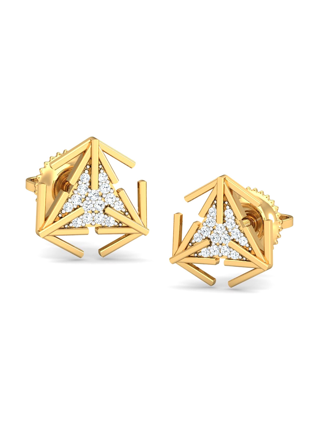 KUBERBOX Tri Arrow 18KT Gold Diamond-Studded Earrings-1.56 gm