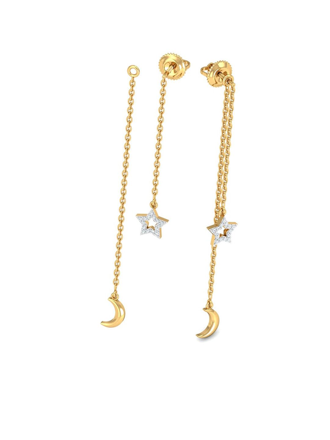 KUBERBOX Moon-Star 18KT Gold Diamond-Studded Jacket Earrings-1.24gm