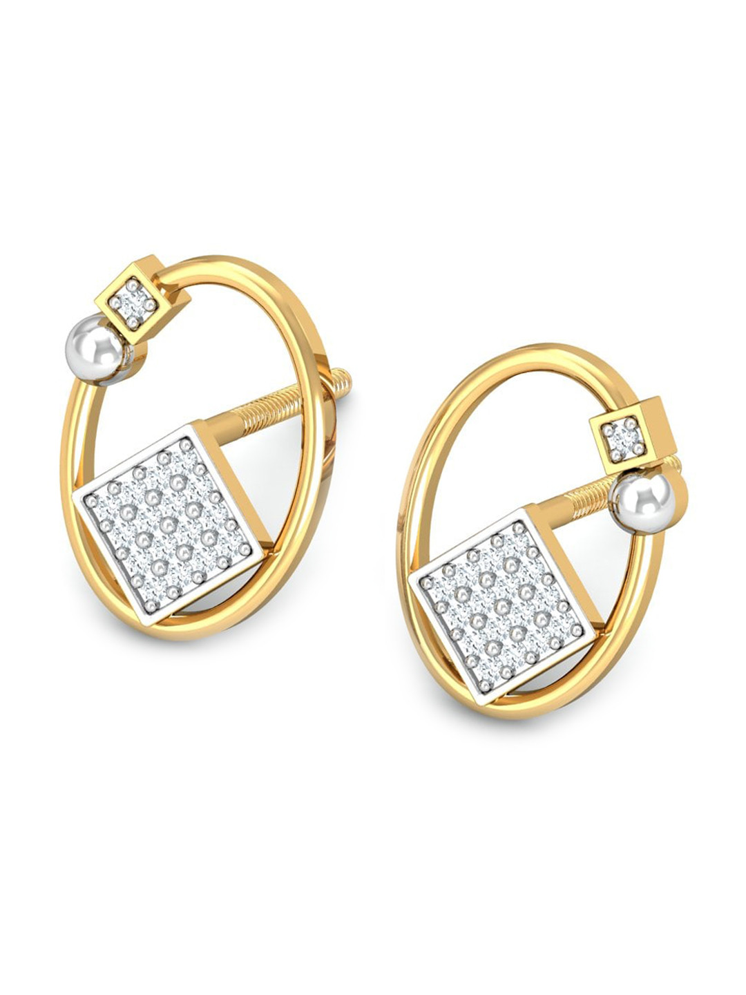KUBERBOX Orbic 18KT Gold Diamond-Studded Earrings - 1.32gm
