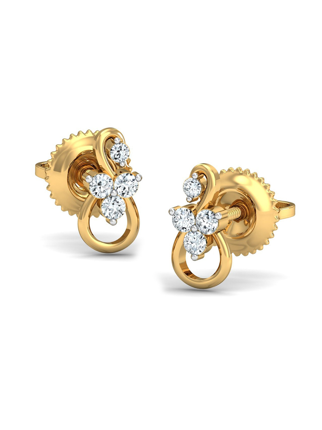 KUBERBOX 18KT Gold Diamond-Studded Stud Earrings-0.94 gm