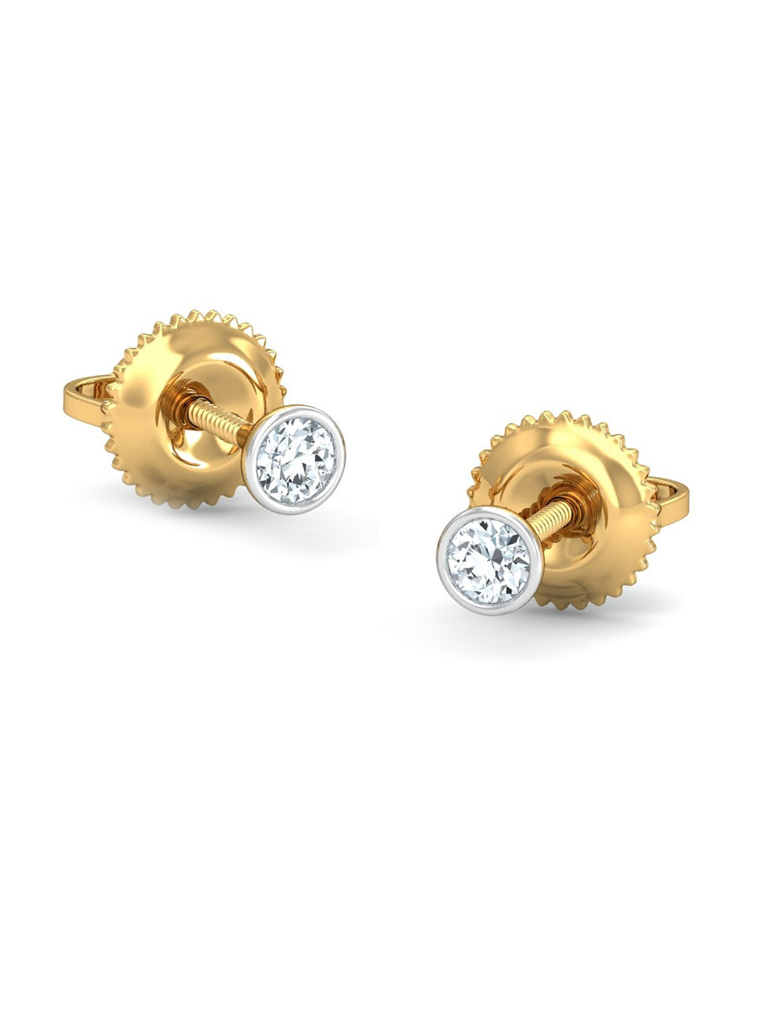 KUBERBOX 18KT Diamond Studded Bezel 8 Cent Gold Stud Earrings- 0.72 gm