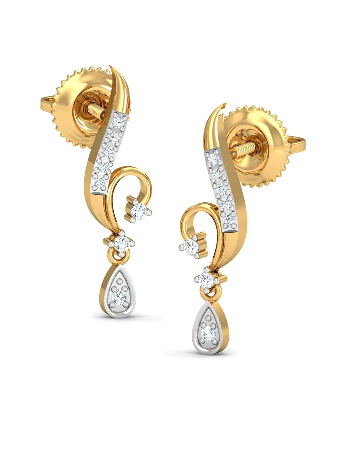 KUBERBOX 18KT Gold Baalish Diamond-Studded Drop Earrings - 1.56gm